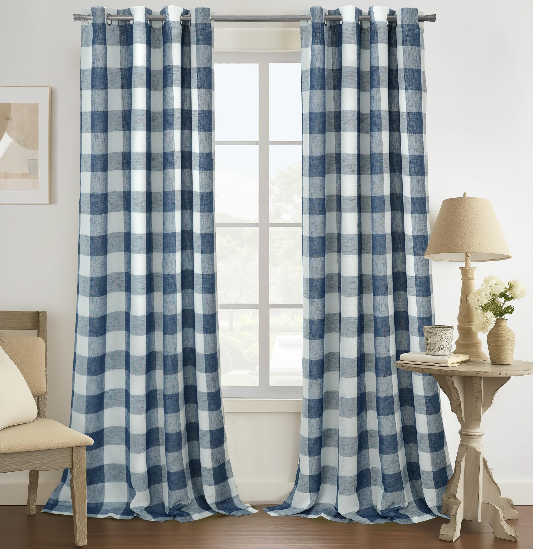 DriftAway Buffalo Plaid Blackout Curtains Linen Textured Farmhouse Double Layer Thermal Insulated Yarn Dyed Woven Checkered Gingham Grommet Drapes for Living Room 2 Panels Each 52W x 84L Taupe