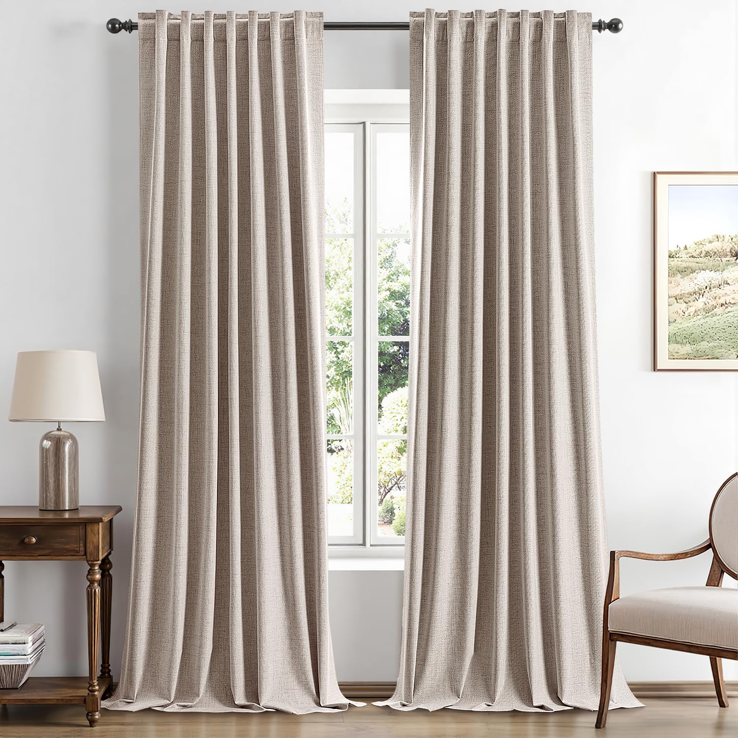 MIULEE 100% Blackout Linen Curtains for Bedroom, Ivory Solid Luxury Decor Thermal Insulation Room Darkening Drapes for Living Room Nursery Back Tab Rod Pocket 42 x 84 Inches, 2 Panels