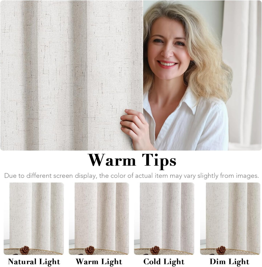 H.VERSAILTEX 100% Blackout Curtains Ivory, Linen Blackout Curtains 96 inch Curtains 2 Panel Set, Elegant Curtain for Bedroom Grommet Drapes for Living Room