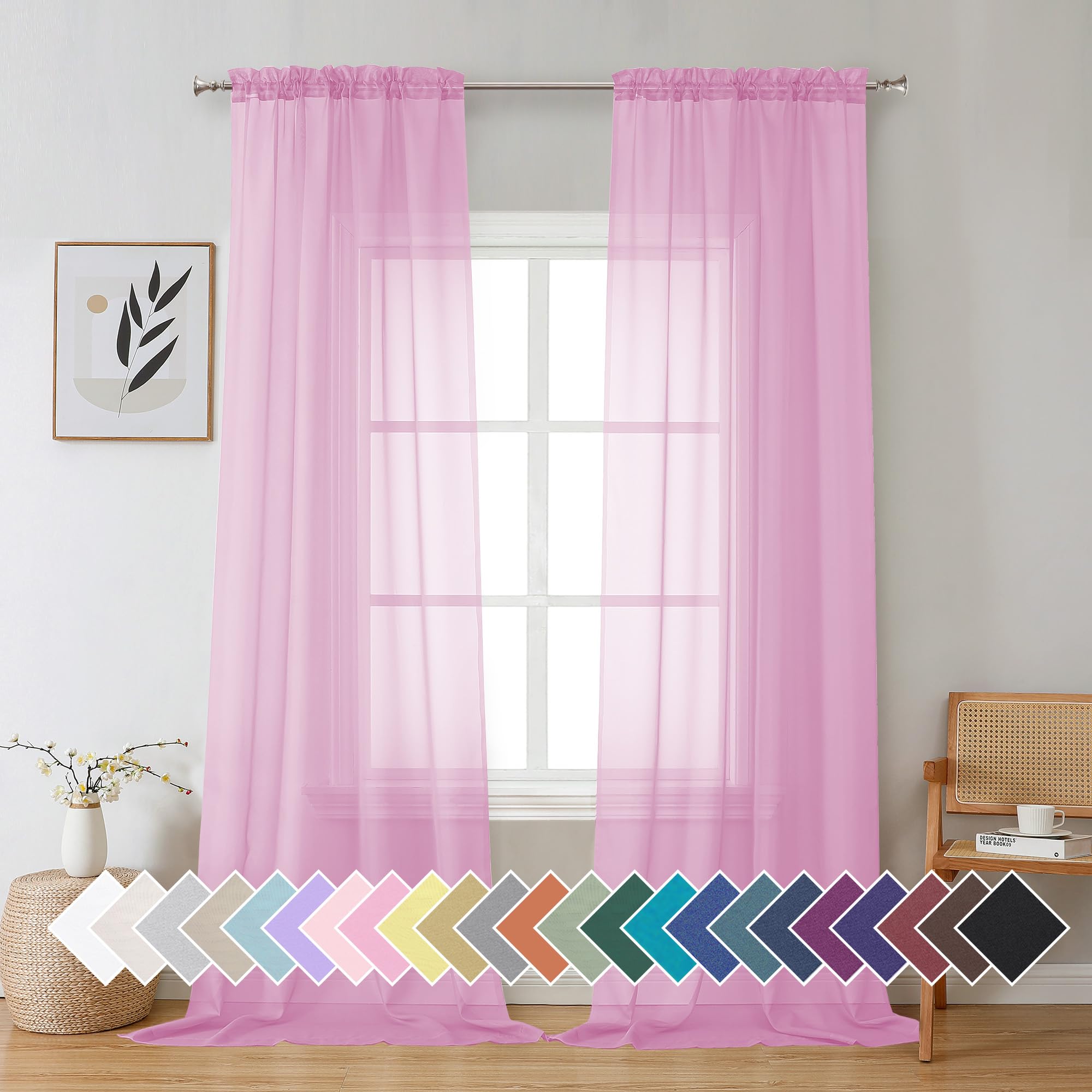 Aiyufeng Blush Pink Sheer Curtains 84 Inches Long 2 Panels Set, Light Filtering Soft Airy Voile Rod Pocket Baby Pink Sheer Window Drapes for Bedroom Living Room, Each 40Wx84L Inches