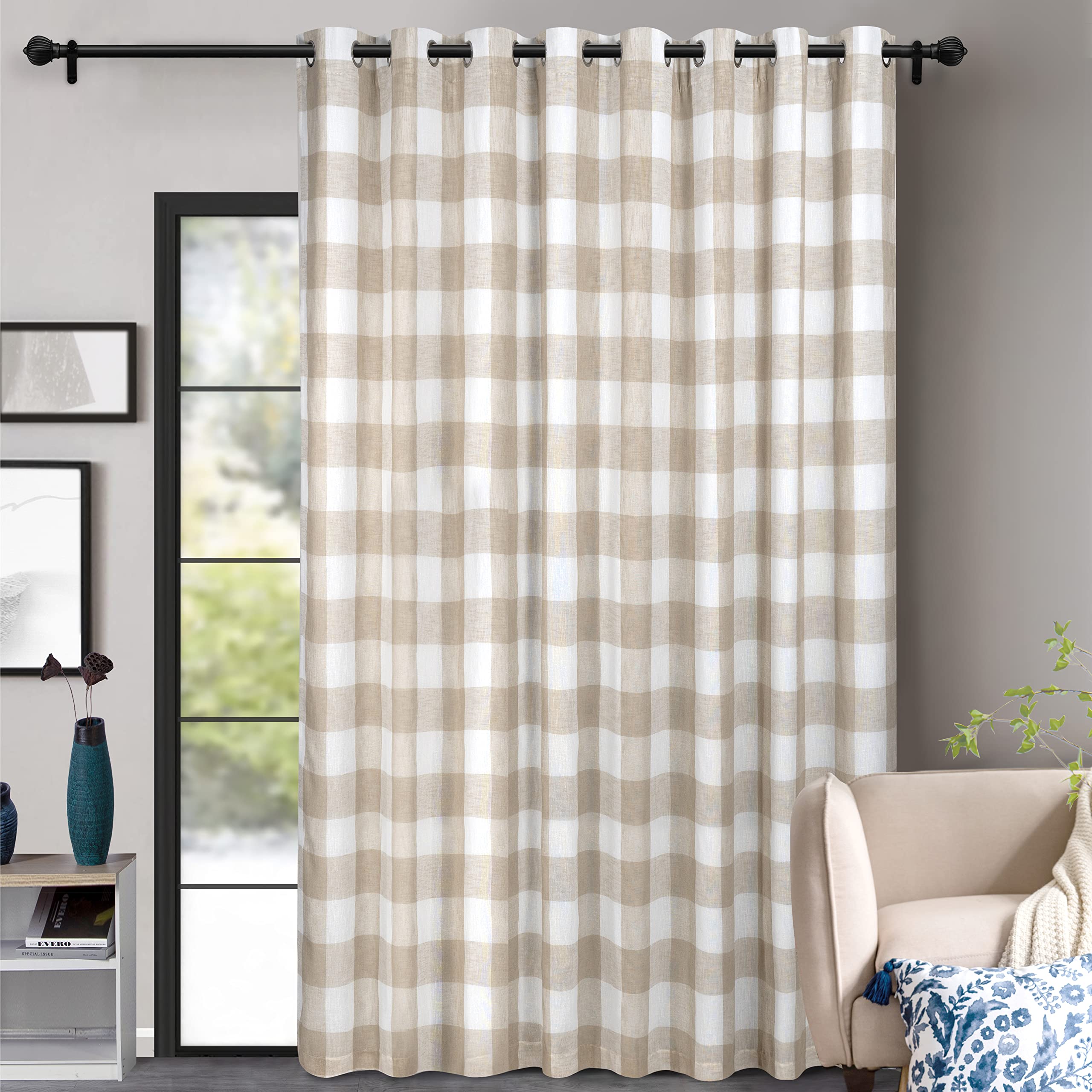 DriftAway Buffalo Plaid Blackout Curtains Linen Textured Farmhouse Double Layer Thermal Insulated Yarn Dyed Woven Checkered Gingham Grommet Drapes for Living Room 2 Panels Each 52W x 84L Taupe