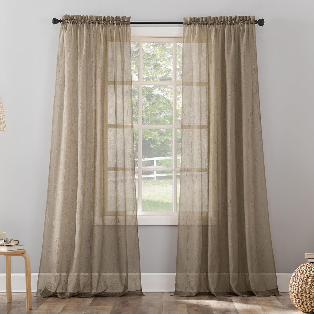 No. 918 Erica Crushed Sheer Voile Rod Pocket Curtain Panel, 51" x 84", Eggshell Off-White