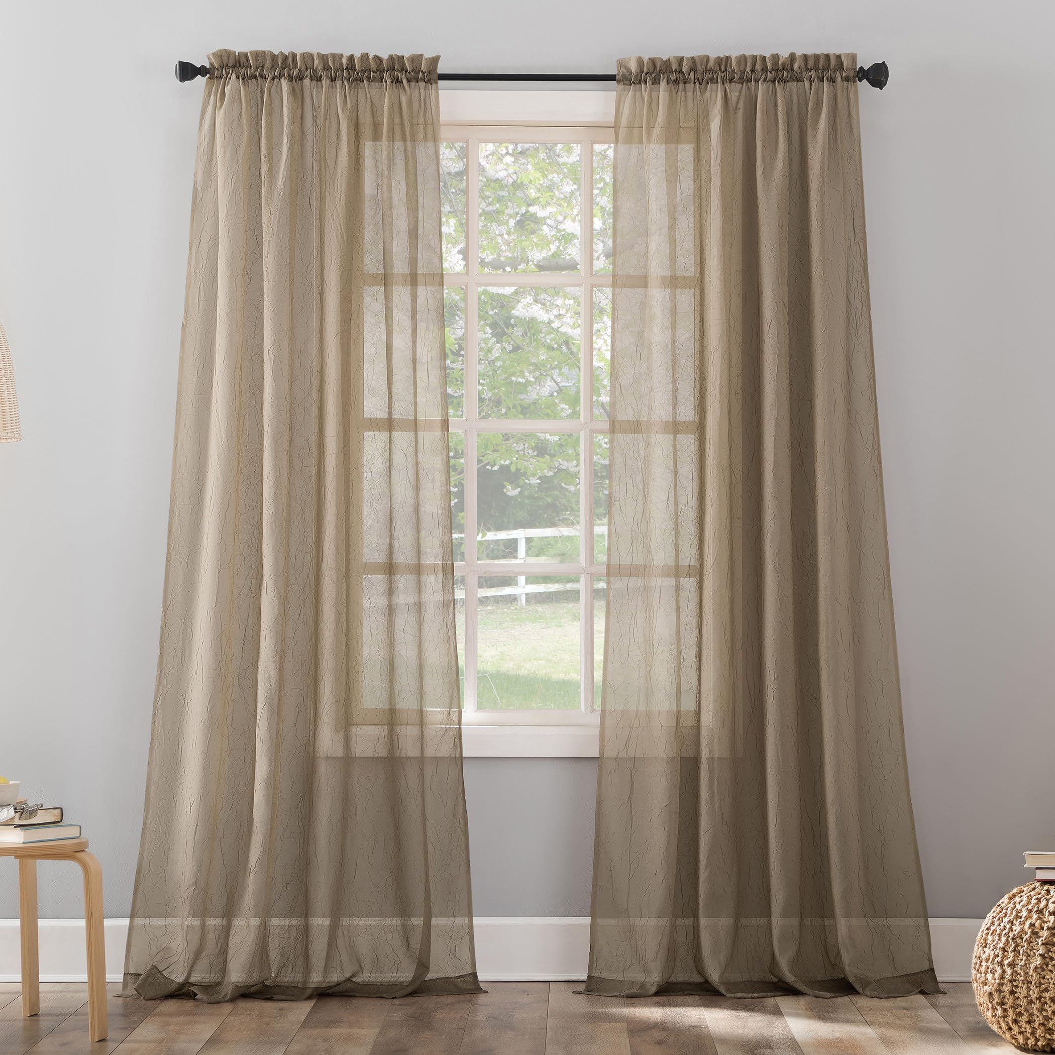 No. 918 Erica Crushed Sheer Voile Rod Pocket Curtain Panel, 51" x 84", Eggshell Off-White
