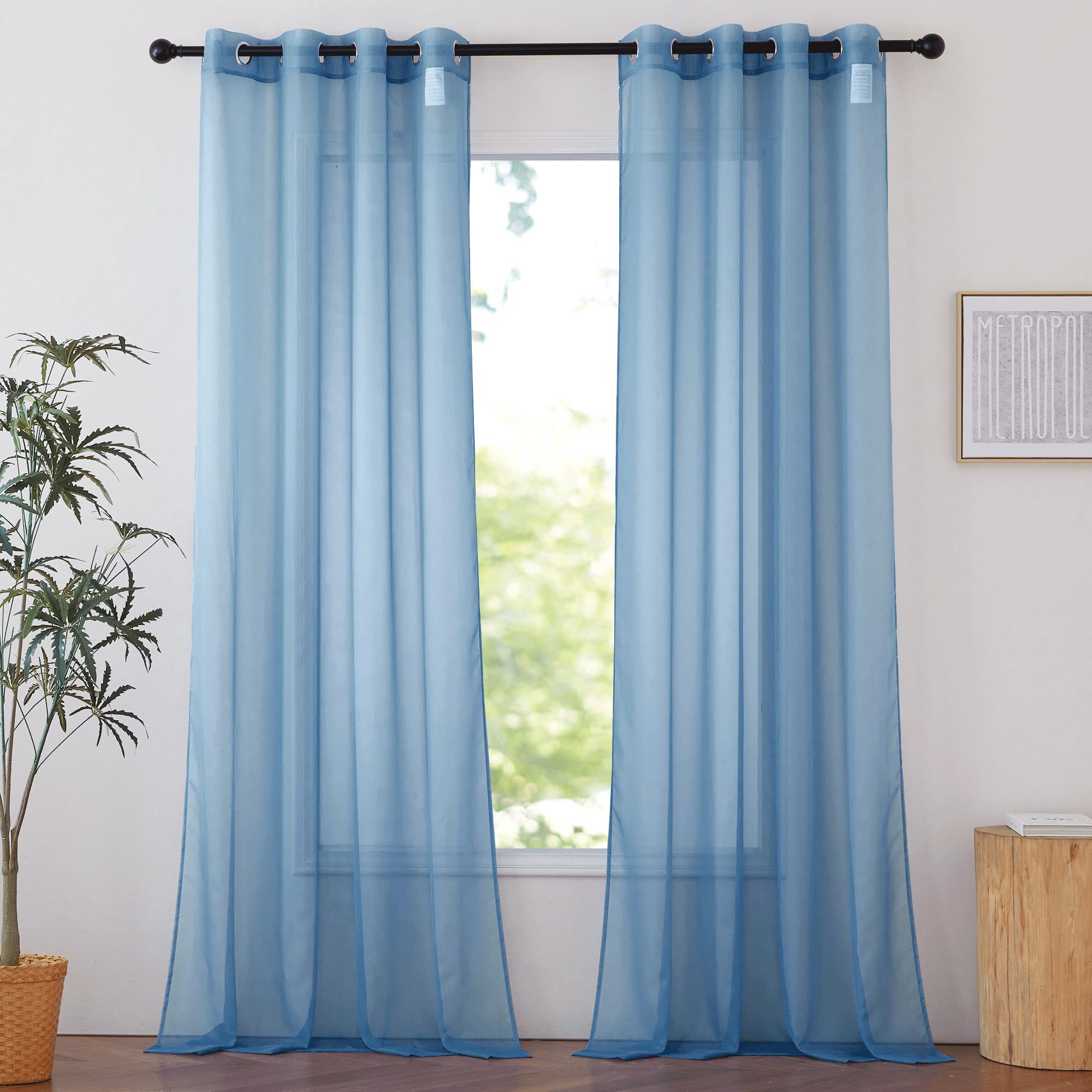 NICETOWN Sheer Curtains Panel 72" Long - Ring Top Window Treatment Sheer Voile Drapes for Bedroom/Living Room (White, Set of 2, W54 x L72)