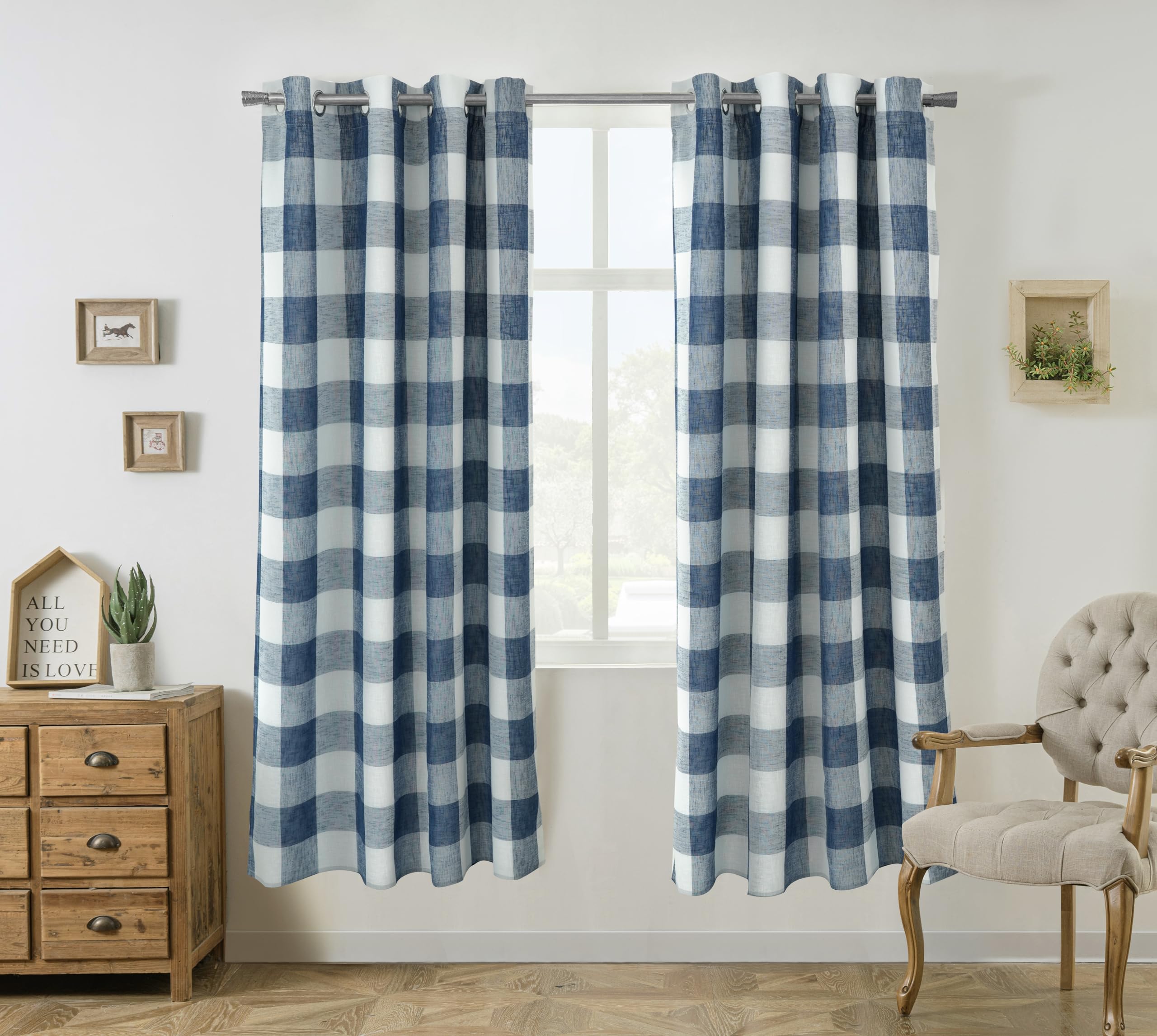 DriftAway Buffalo Plaid Blackout Curtains Linen Textured Farmhouse Double Layer Thermal Insulated Yarn Dyed Woven Checkered Gingham Grommet Drapes for Living Room 2 Panels Each 52W x 84L Taupe