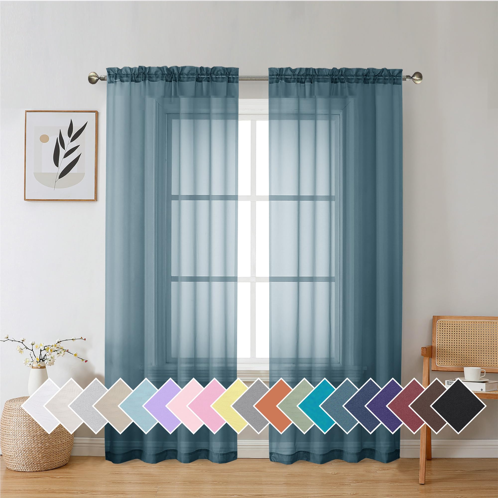 Aiyufeng Blush Pink Sheer Curtains 84 Inches Long 2 Panels Set, Light Filtering Soft Airy Voile Rod Pocket Baby Pink Sheer Window Drapes for Bedroom Living Room, Each 40Wx84L Inches