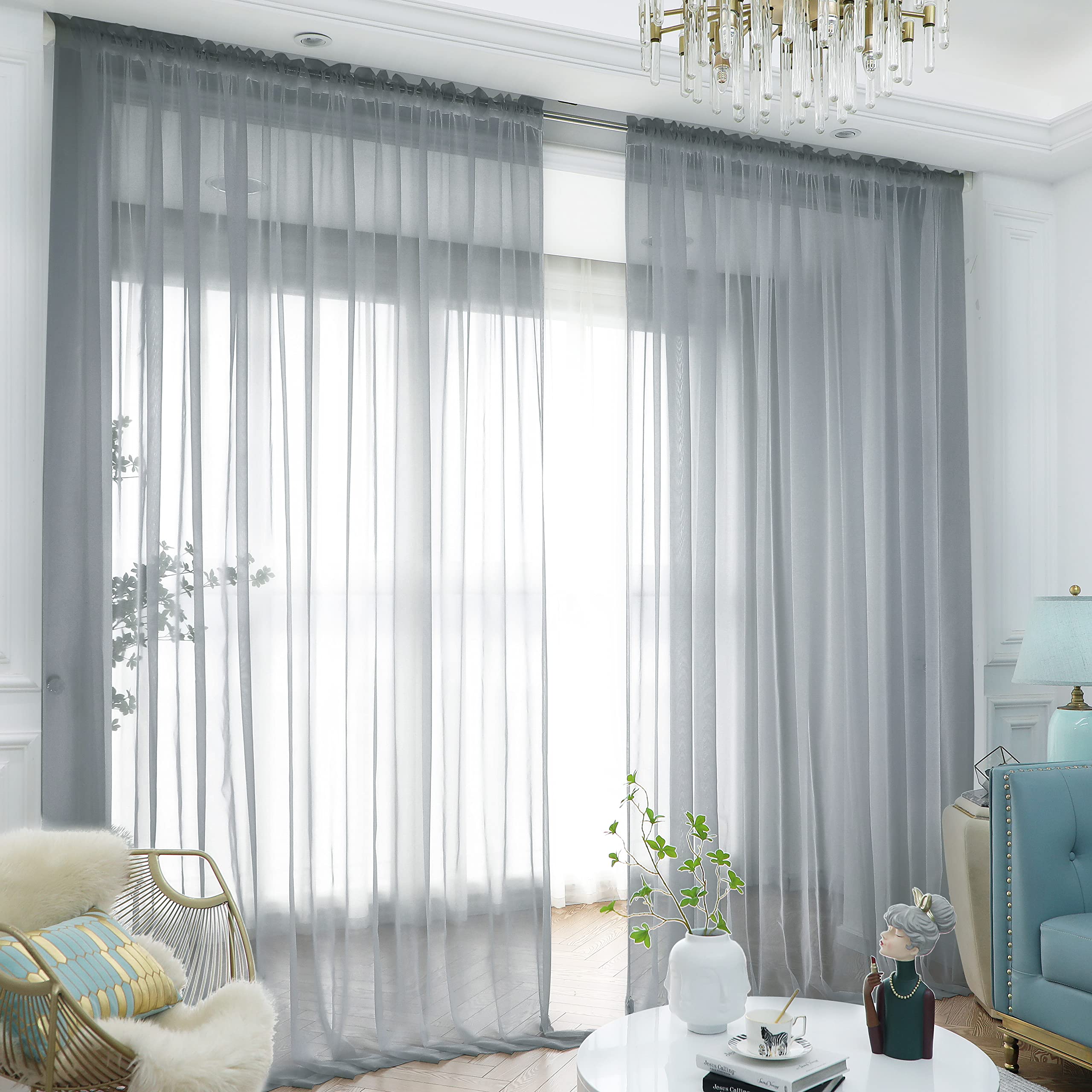 L&TEC Window White Sheer Curtains 84 Inches Long 2 Panels Sheer White Curtain Clear Basic Rod Pocket Panel Other Beige Grey Purple Pink 63 72 95 108 Inch Bedroom Children Living Room Yard Kitchen