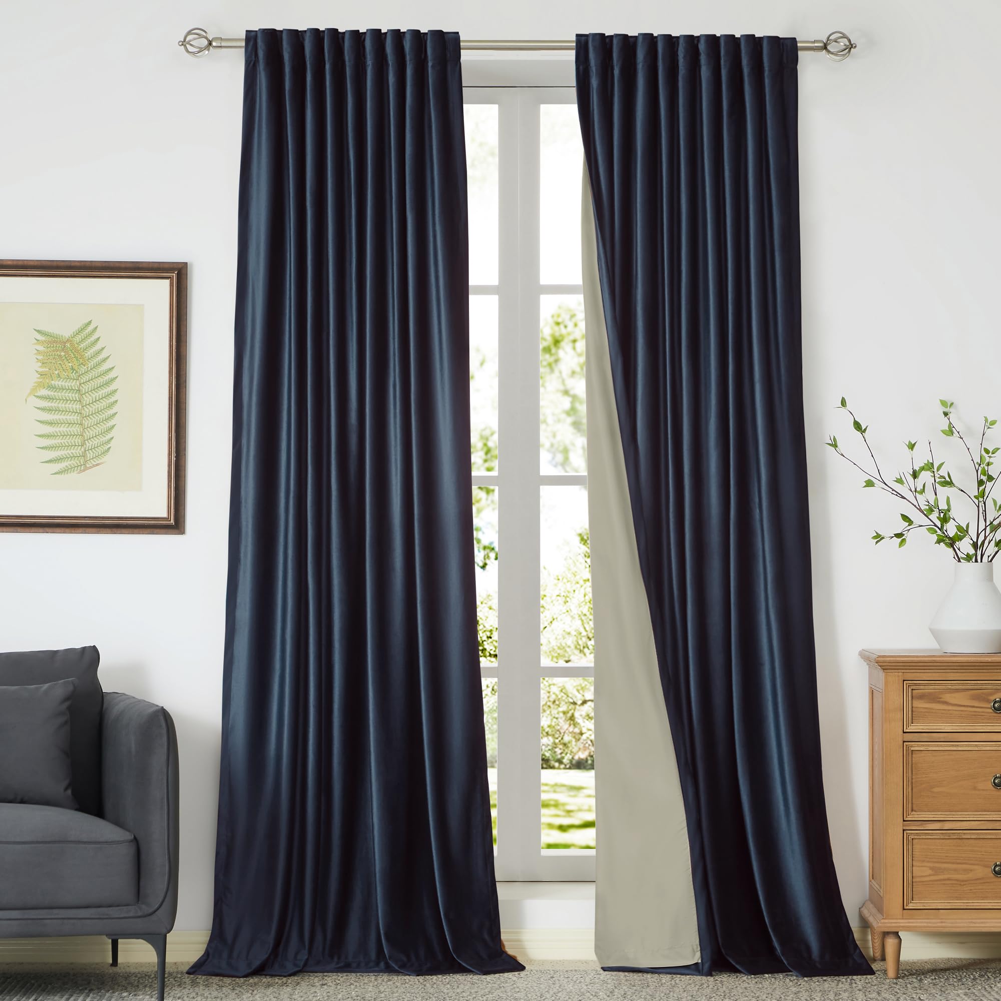 100% Blackout Ivory Off White Velvet Curtains 84 inch Long for Living Room,Set of 2 Panels Liner Rod Pocket Back Tab Thermal Window Drapes Room Darkening Heavy Decorative Curtains for Bedroom