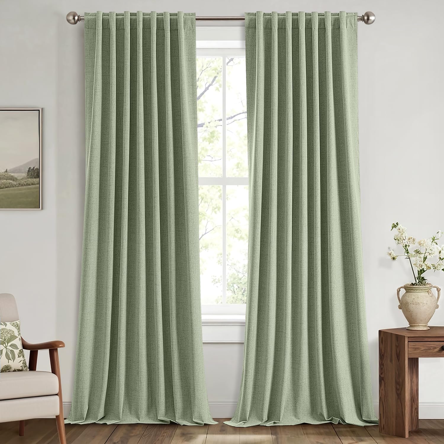 MIULEE 100% Blackout Linen Curtains for Bedroom, Ivory Solid Luxury Decor Thermal Insulation Room Darkening Drapes for Living Room Nursery Back Tab Rod Pocket 42 x 84 Inches, 2 Panels