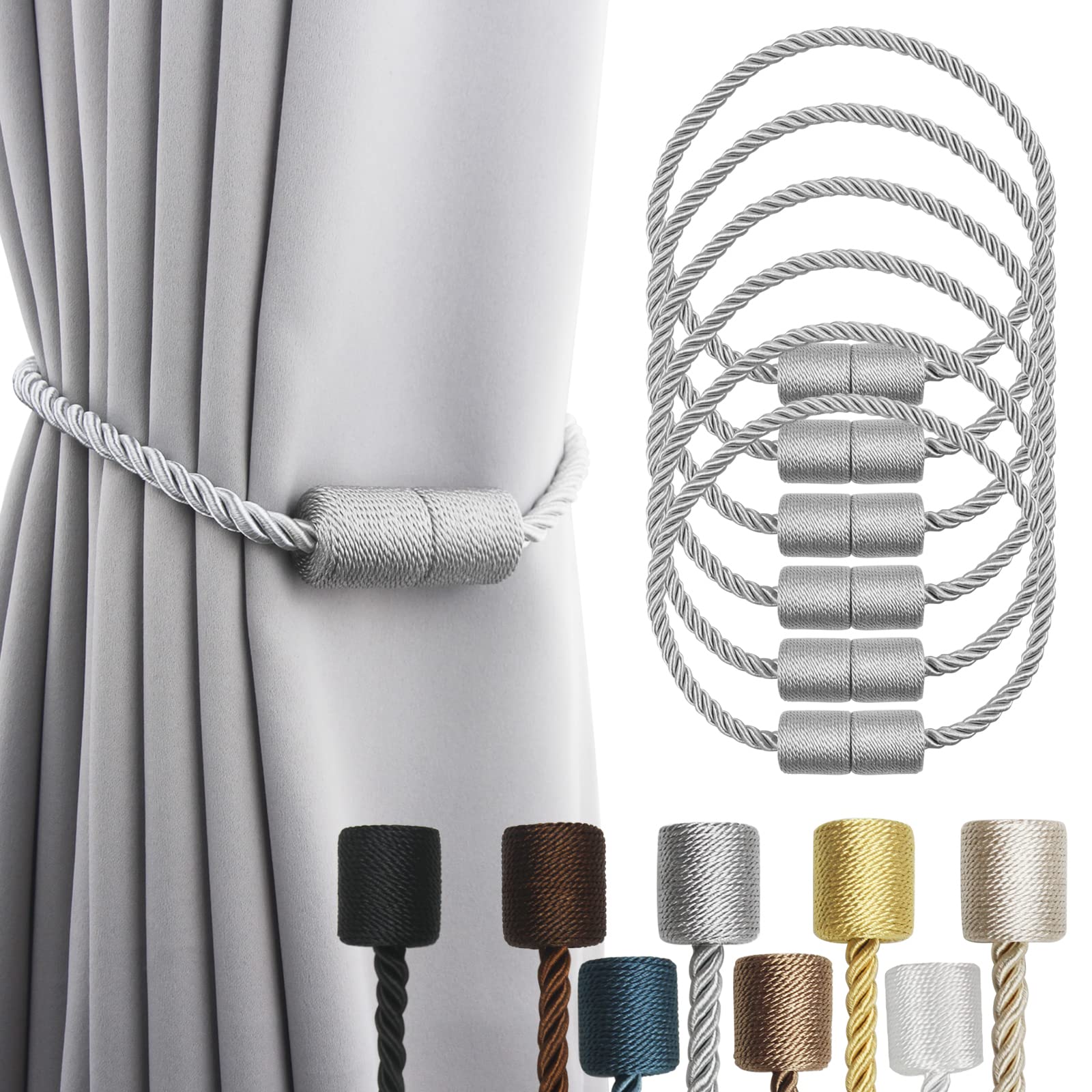 2 Pack Black Magnetic Rope Curtain Tiebacks