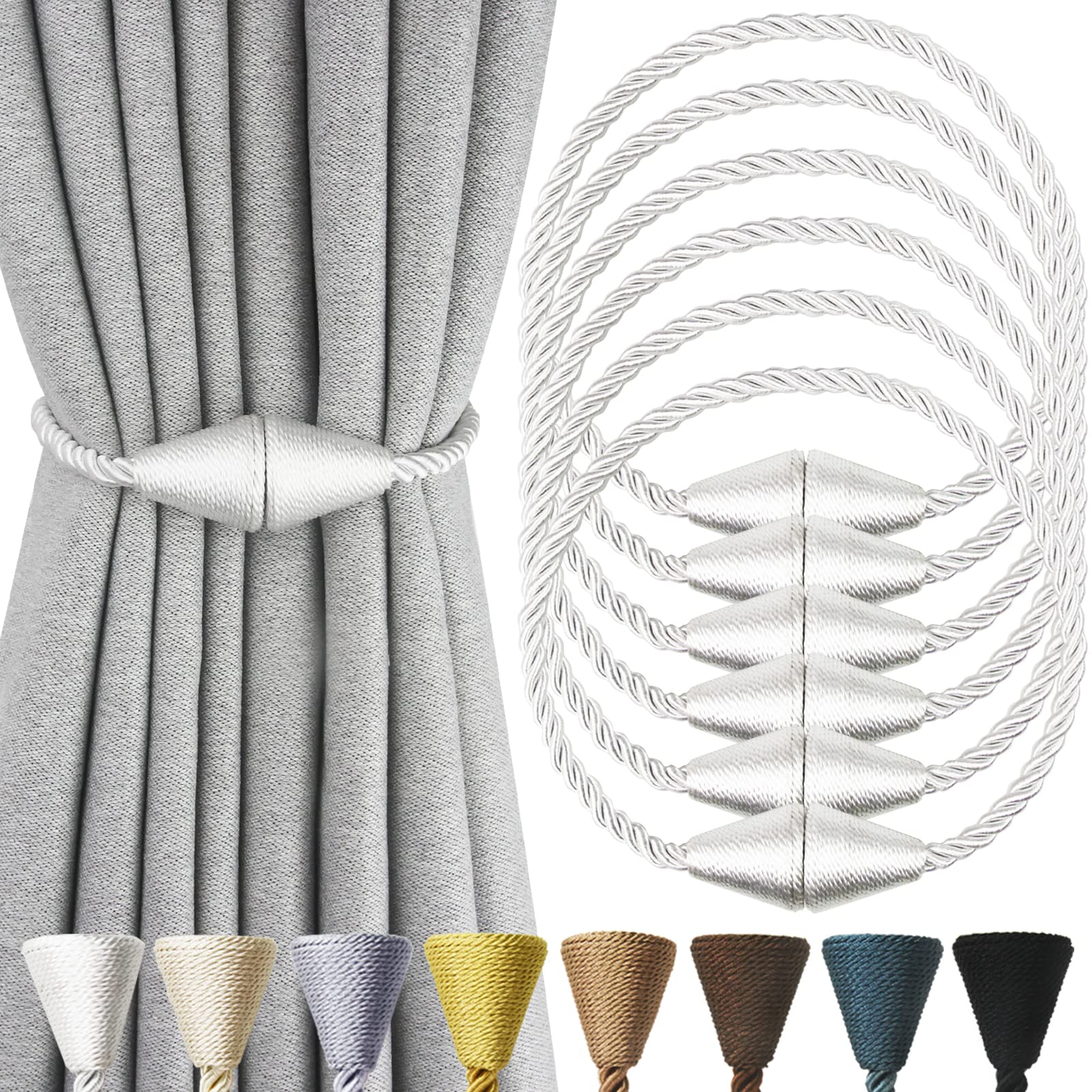 2 Pack Magnetic Curtain Tiebacks Rope Modern Handmade Curtain Tie Backs Decorative Drapes Weave Holdbacks for Window Décor, Khaki