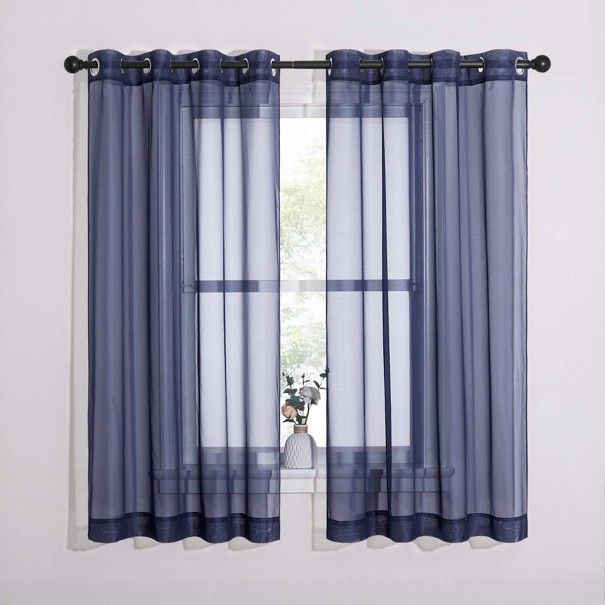 NICETOWN Sheer Curtains Panel 72" Long - Ring Top Window Treatment Sheer Voile Drapes for Bedroom/Living Room (White, Set of 2, W54 x L72)