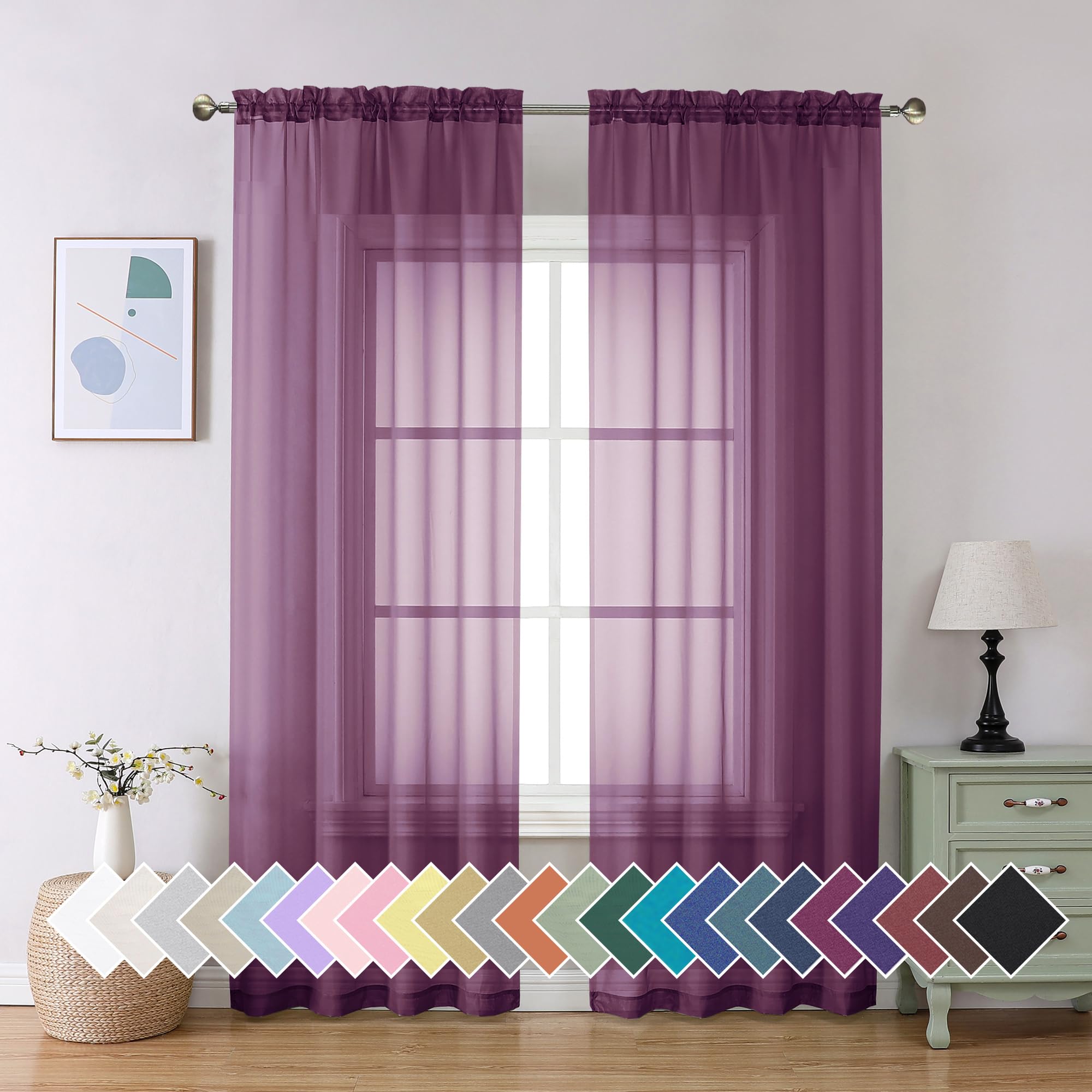 Aiyufeng Blush Pink Sheer Curtains 84 Inches Long 2 Panels Set, Light Filtering Soft Airy Voile Rod Pocket Baby Pink Sheer Window Drapes for Bedroom Living Room, Each 40Wx84L Inches