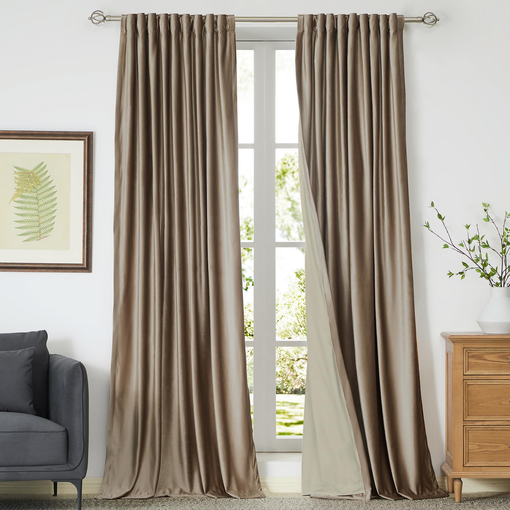 100% Blackout Ivory Off White Velvet Curtains 84 inch Long for Living Room,Set of 2 Panels Liner Rod Pocket Back Tab Thermal Window Drapes Room Darkening Heavy Decorative Curtains for Bedroom