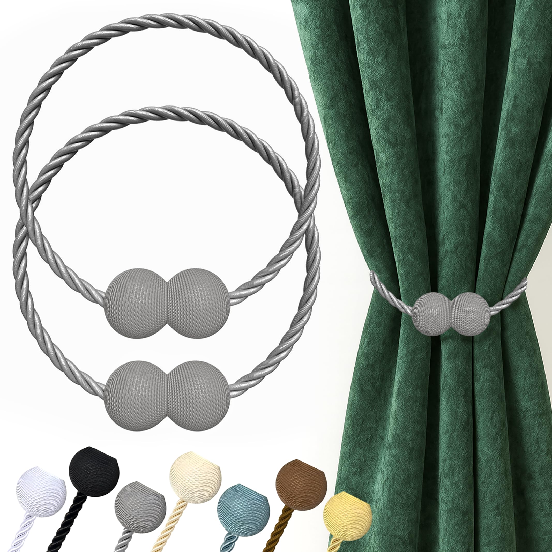 Hion Magnetic Curtain Tiebacks Black 2pcs, Curtain Tiebacks Buckles Holdbacks Holders Hooks Clip for Home Outdoor Bedroom Office Decorative Curtain