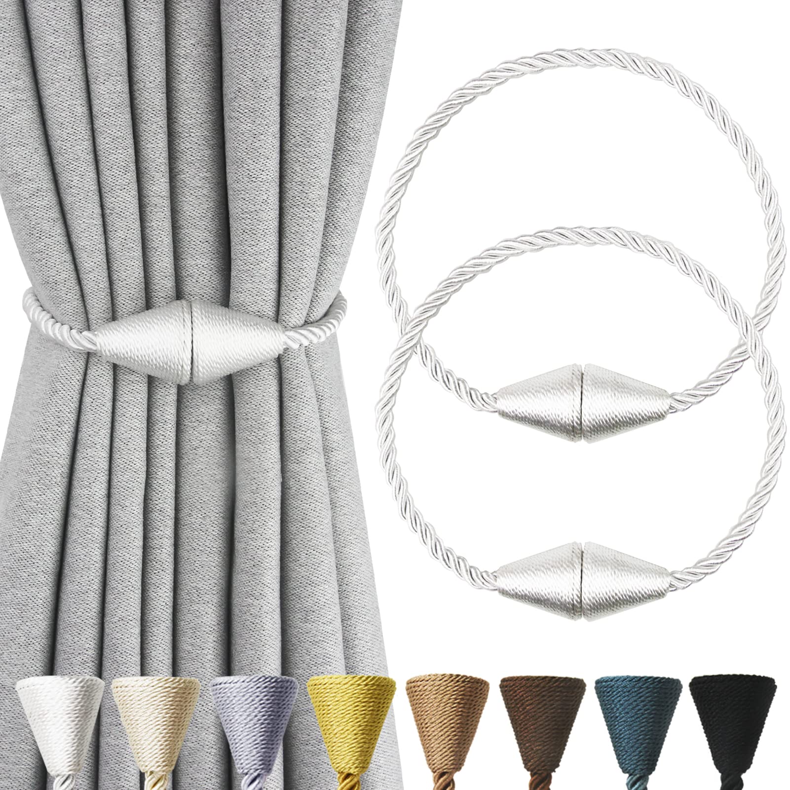 2 Pack Magnetic Curtain Tiebacks Rope Modern Handmade Curtain Tie Backs Decorative Drapes Weave Holdbacks for Window Décor, Khaki