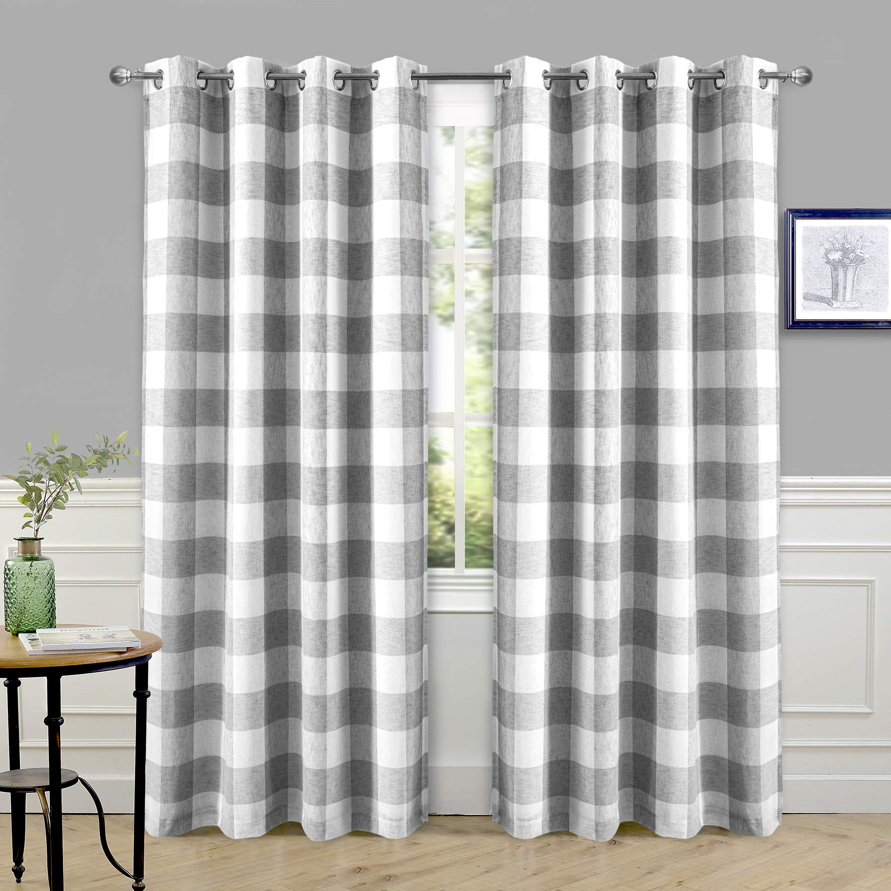 DriftAway Buffalo Plaid Blackout Curtains Linen Textured Farmhouse Double Layer Thermal Insulated Yarn Dyed Woven Checkered Gingham Grommet Drapes for Living Room 2 Panels Each 52W x 84L Taupe