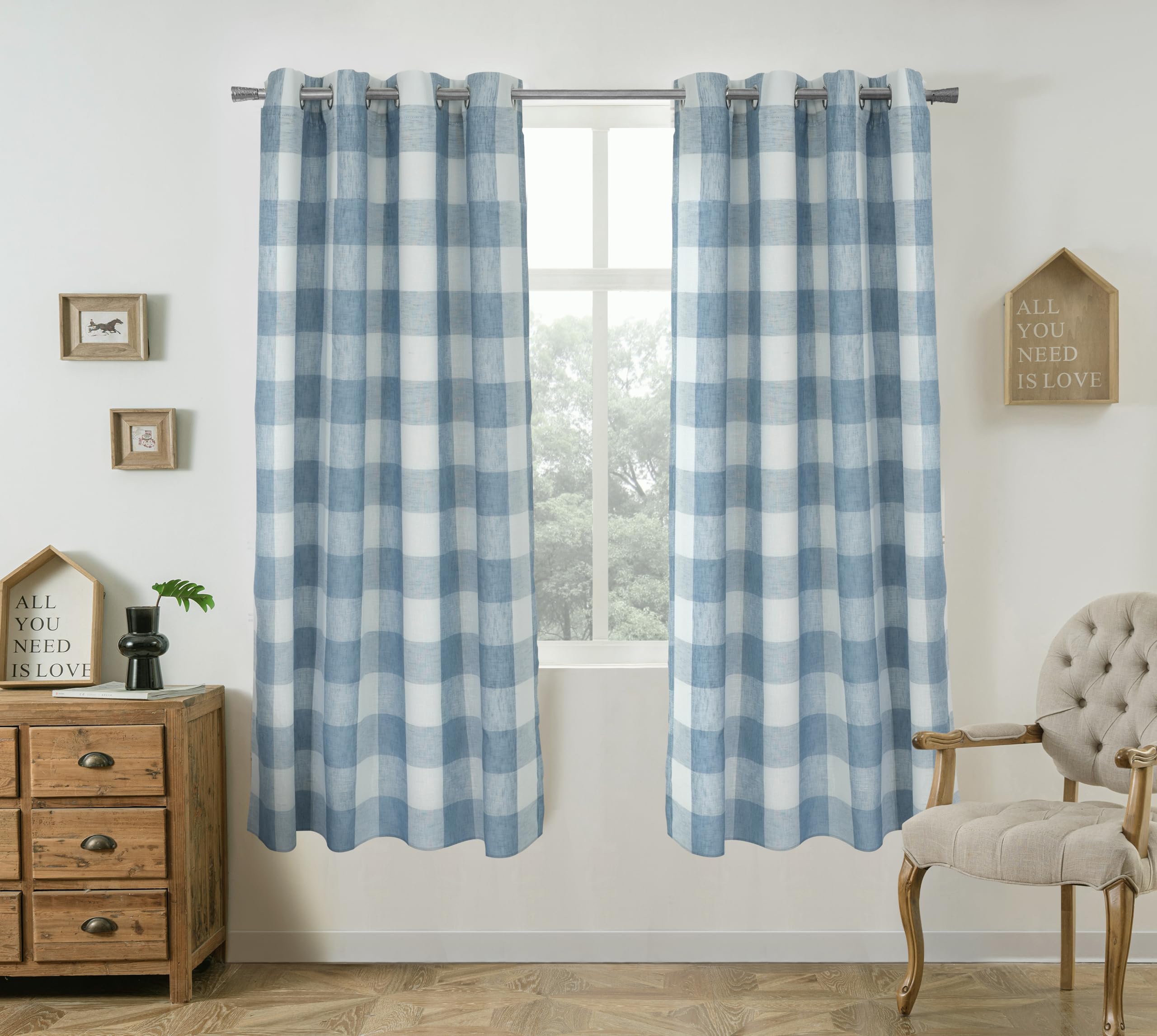 DriftAway Buffalo Plaid Blackout Curtains Linen Textured Farmhouse Double Layer Thermal Insulated Yarn Dyed Woven Checkered Gingham Grommet Drapes for Living Room 2 Panels Each 52W x 84L Taupe