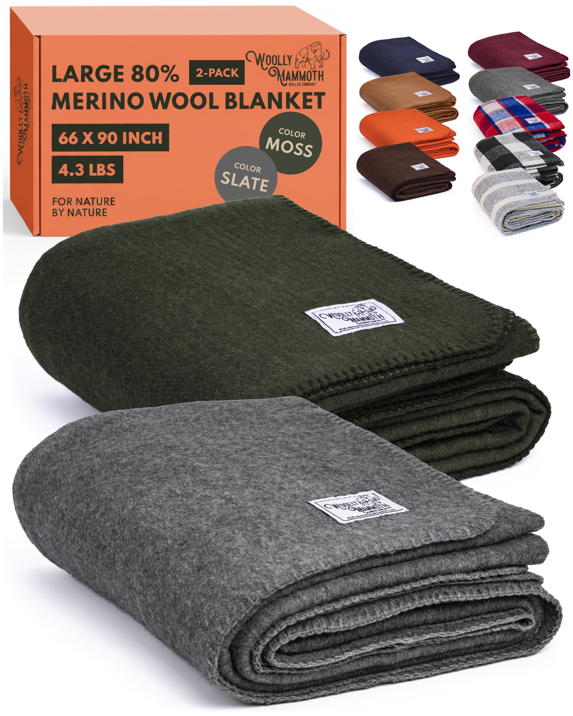 Woolly Mammoth Woolen Co. | Extra Large Merino Wool Camp Blanket | Perfect Outdoor Gear | Bedroll for Bushcraft, Camping, Trekking, Hiking, Survival, or Throw Blanket at the Cabin (Gray), 66" x 90"