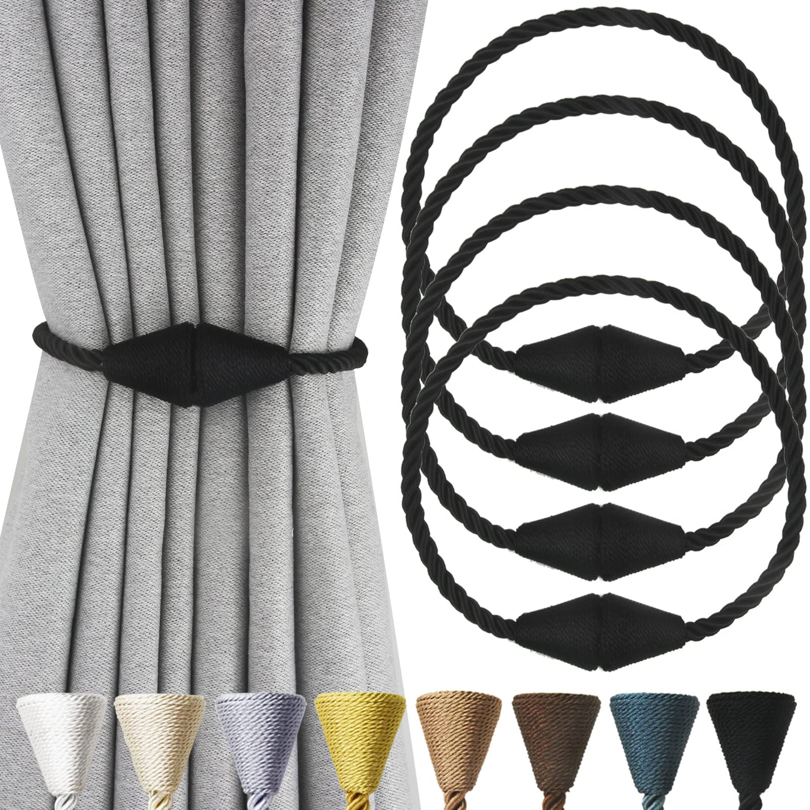 2 Pack Magnetic Curtain Tiebacks Rope Modern Handmade Curtain Tie Backs Decorative Drapes Weave Holdbacks for Window Décor, Khaki