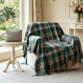Soft Pure Wool Throw Blanket, Lightweight Warmth, 55"x83", Plaid, Fringe, Compact with Bag, Useful Gift for Women Men, All Season Decorative Cozy Travel Blanket for Couch Bed, Outdoors