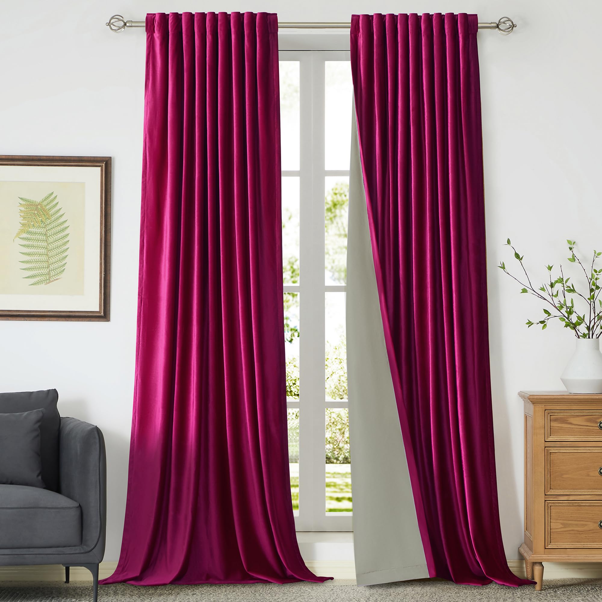 100% Blackout Ivory Off White Velvet Curtains 84 inch Long for Living Room,Set of 2 Panels Liner Rod Pocket Back Tab Thermal Window Drapes Room Darkening Heavy Decorative Curtains for Bedroom