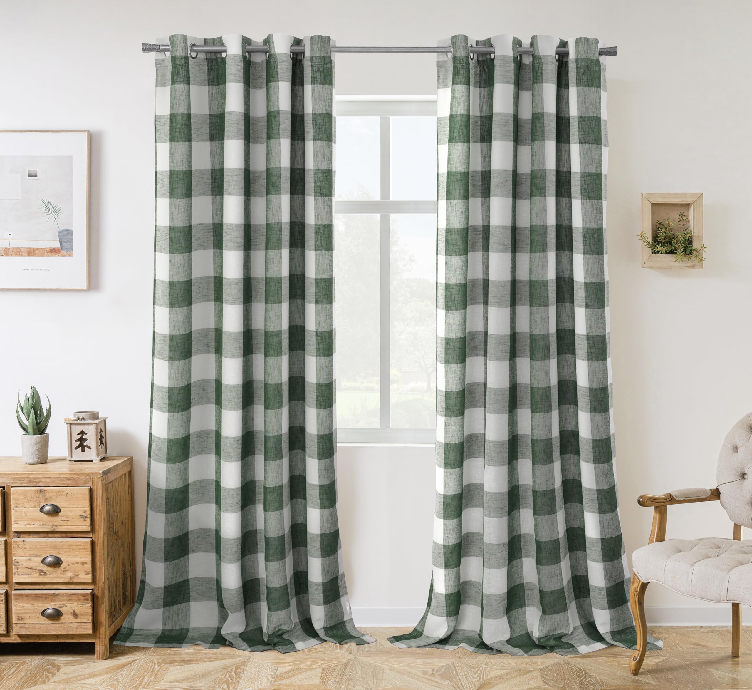DriftAway Buffalo Plaid Blackout Curtains Linen Textured Farmhouse Double Layer Thermal Insulated Yarn Dyed Woven Checkered Gingham Grommet Drapes for Living Room 2 Panels Each 52W x 84L Taupe