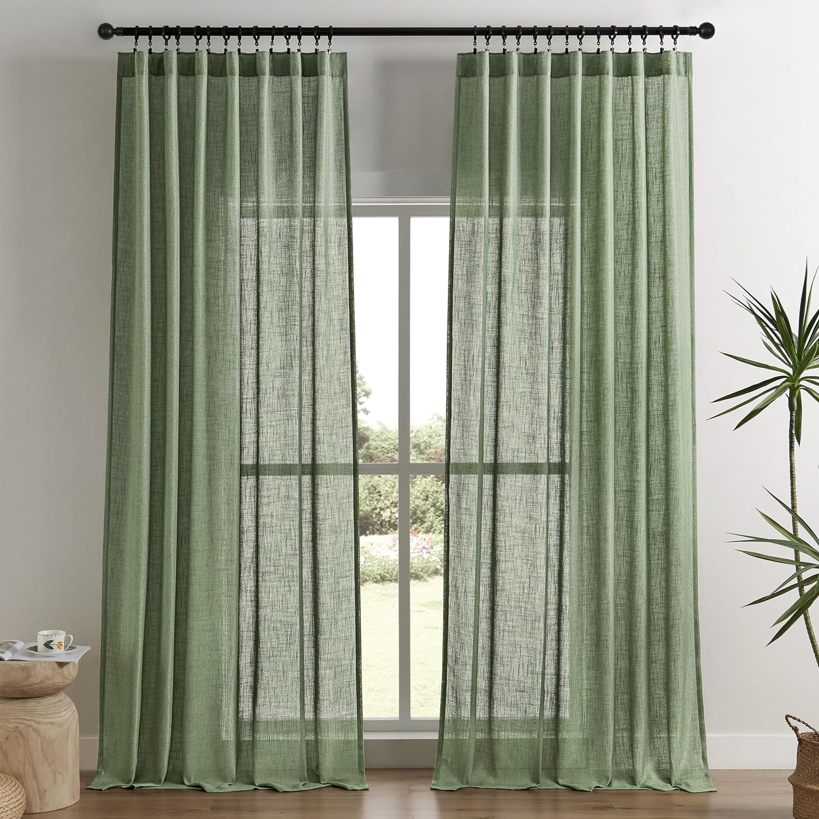 Joydeco Curtains, 108 Inches Long, 2 Panels Set, Farmhouse Drapes for Living Room, Semi-Blackout, Linen-Polyester, Ivory on Linen, Rod Pocket