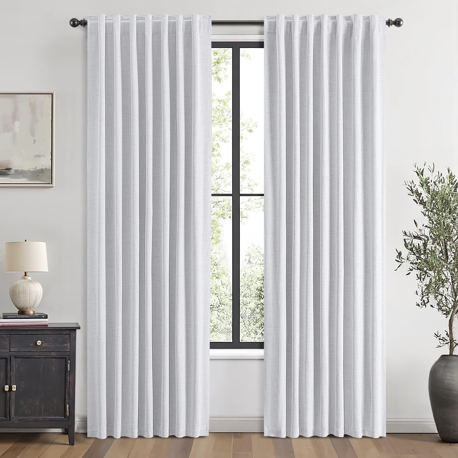 MIULEE 100% Blackout Linen Curtains for Bedroom, Ivory Solid Luxury Decor Thermal Insulation Room Darkening Drapes for Living Room Nursery Back Tab Rod Pocket 42 x 84 Inches, 2 Panels