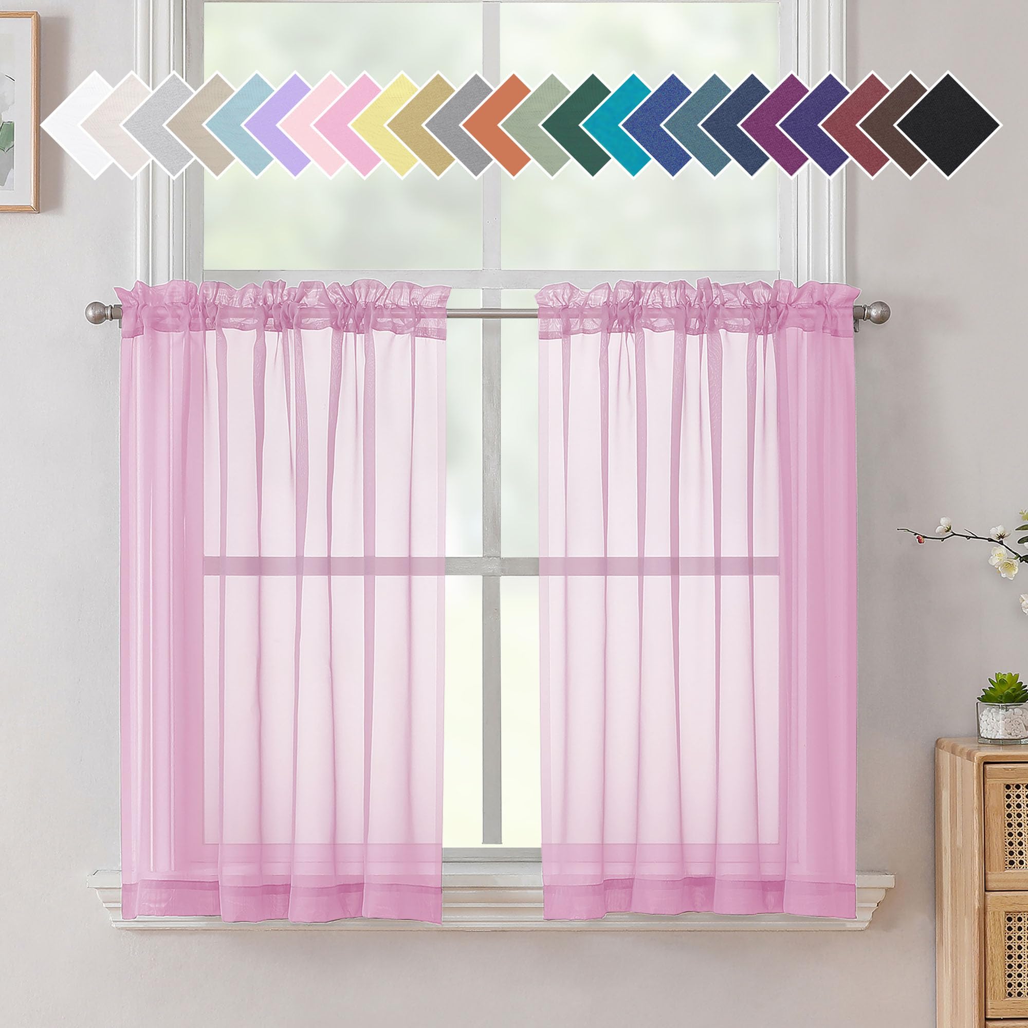 Aiyufeng Blush Pink Sheer Curtains 84 Inches Long 2 Panels Set, Light Filtering Soft Airy Voile Rod Pocket Baby Pink Sheer Window Drapes for Bedroom Living Room, Each 40Wx84L Inches