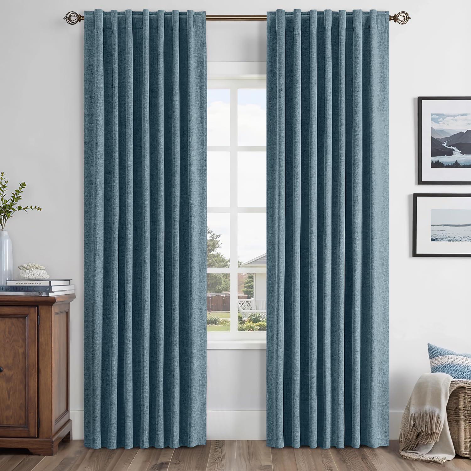MIULEE 100% Blackout Linen Curtains for Bedroom, Ivory Solid Luxury Decor Thermal Insulation Room Darkening Drapes for Living Room Nursery Back Tab Rod Pocket 42 x 84 Inches, 2 Panels
