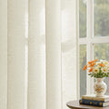 Beauoop Beige Semi Sheer Curtains 84 Inches Long for Living Room, Floral Jacquard Voile Light Filtering Privacy Curtains for Bedroom Dining Room Flower Textured Rod Pocket Window Drapes, 2 Panels