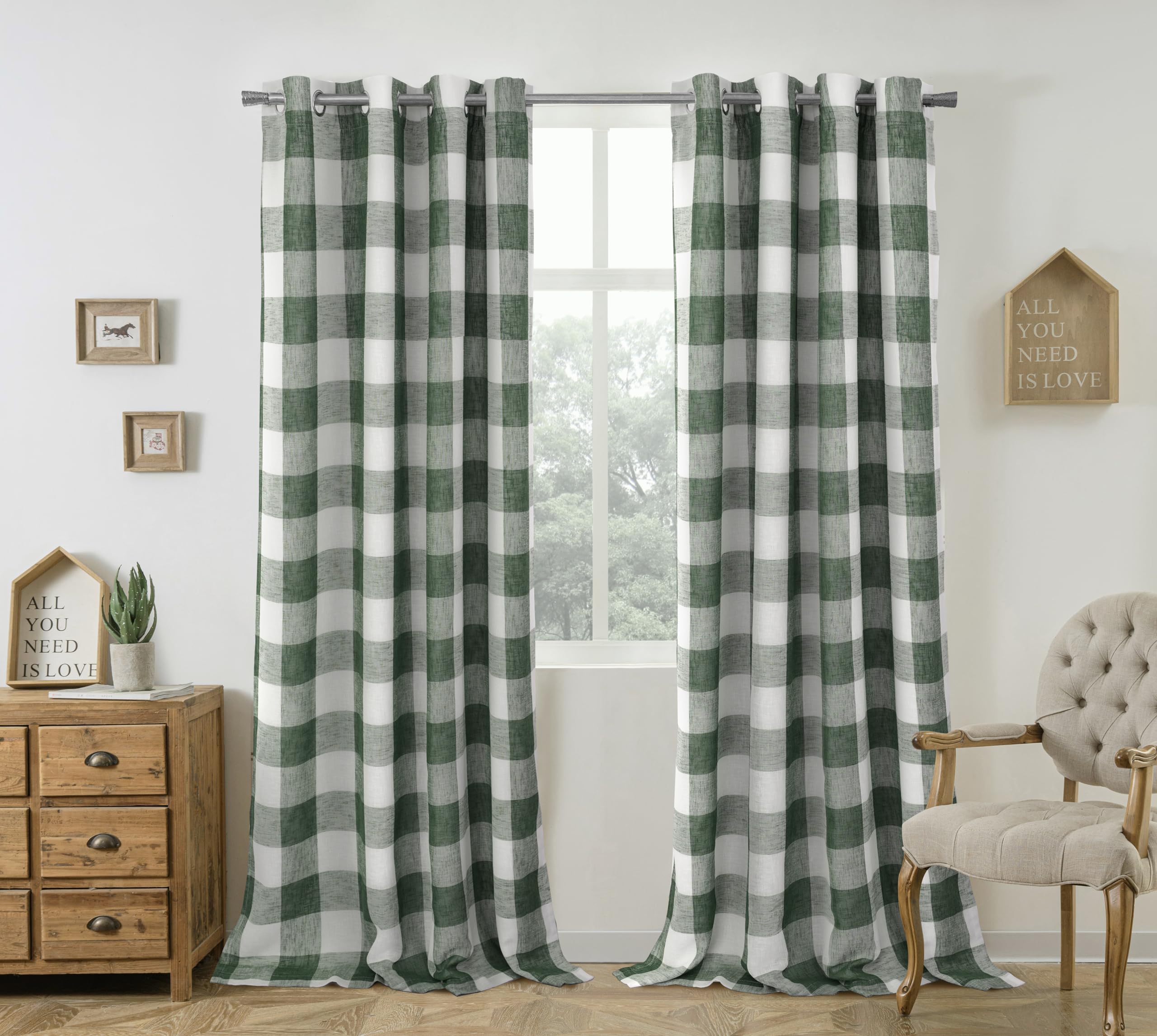 DriftAway Buffalo Plaid Blackout Curtains Linen Textured Farmhouse Double Layer Thermal Insulated Yarn Dyed Woven Checkered Gingham Grommet Drapes for Living Room 2 Panels Each 52W x 84L Taupe
