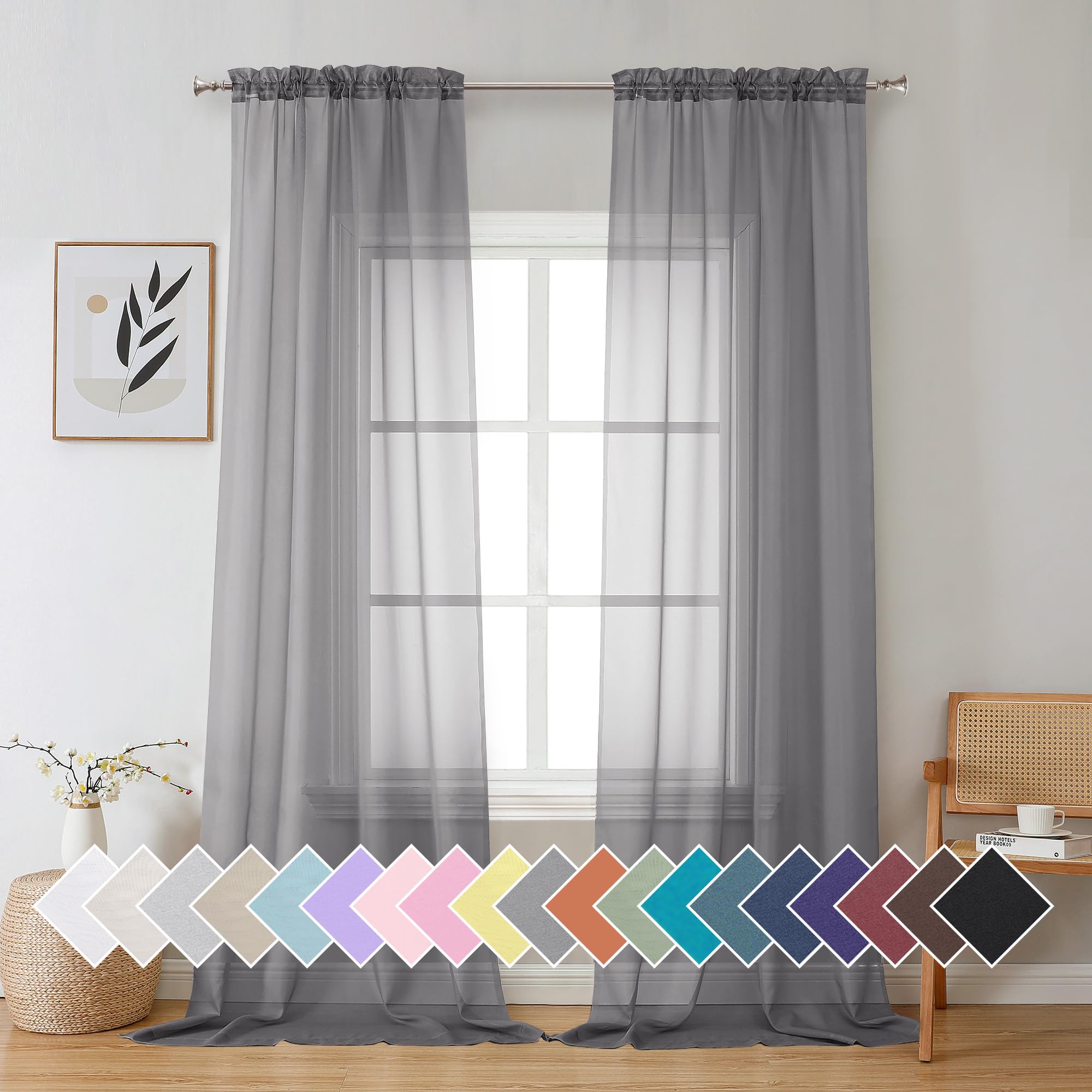 Aiyufeng Blush Pink Sheer Curtains 84 Inches Long 2 Panels Set, Light Filtering Soft Airy Voile Rod Pocket Baby Pink Sheer Window Drapes for Bedroom Living Room, Each 40Wx84L Inches
