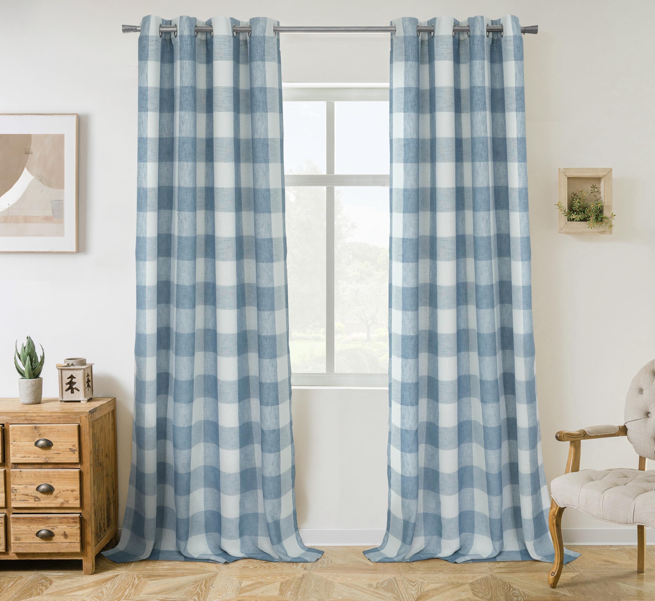 DriftAway Buffalo Plaid Blackout Curtains Linen Textured Farmhouse Double Layer Thermal Insulated Yarn Dyed Woven Checkered Gingham Grommet Drapes for Living Room 2 Panels Each 52W x 84L Taupe