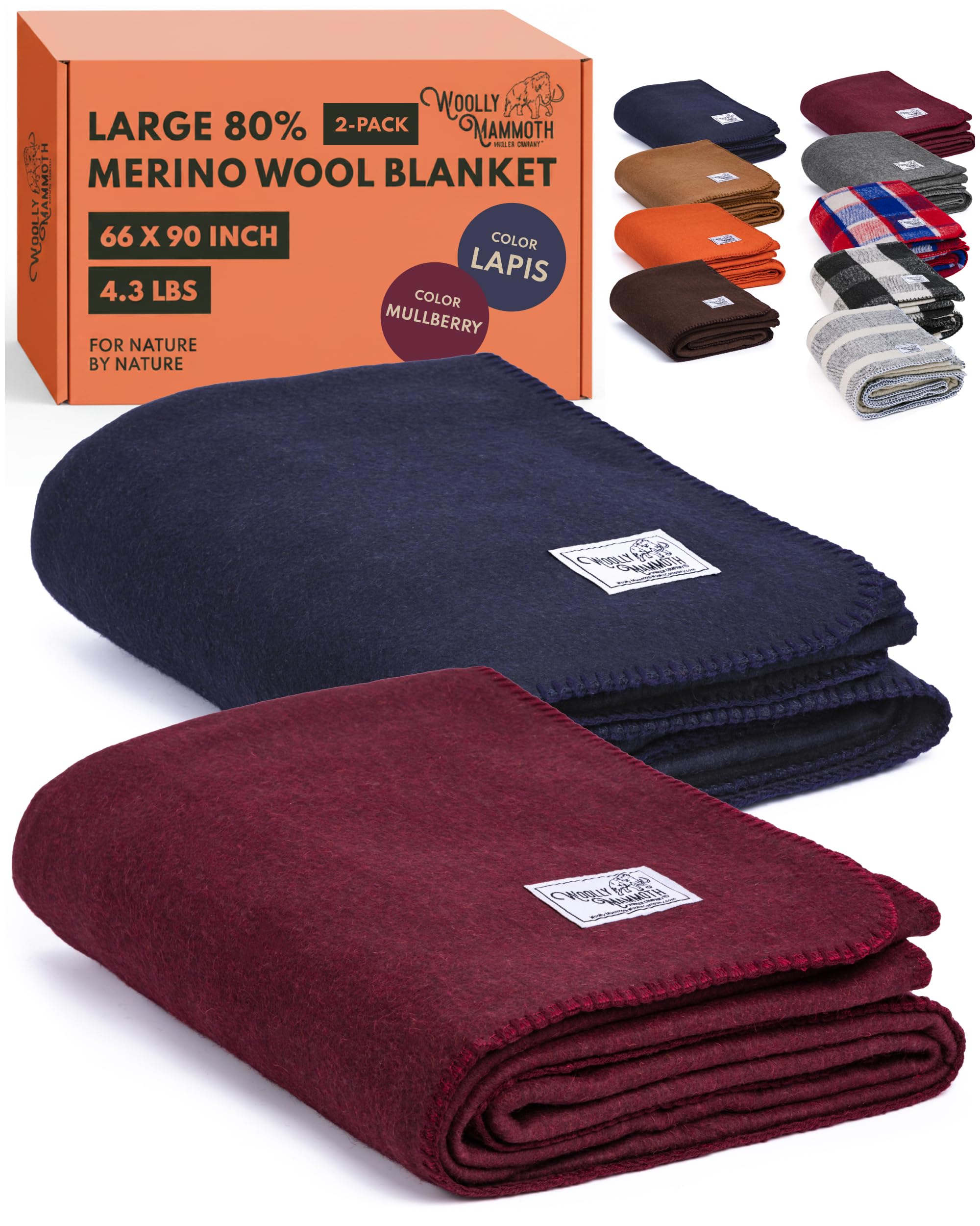 Woolly Mammoth Woolen Co. | Extra Large Merino Wool Camp Blanket | Perfect Outdoor Gear | Bedroll for Bushcraft, Camping, Trekking, Hiking, Survival, or Throw Blanket at the Cabin (Gray), 66" x 90"