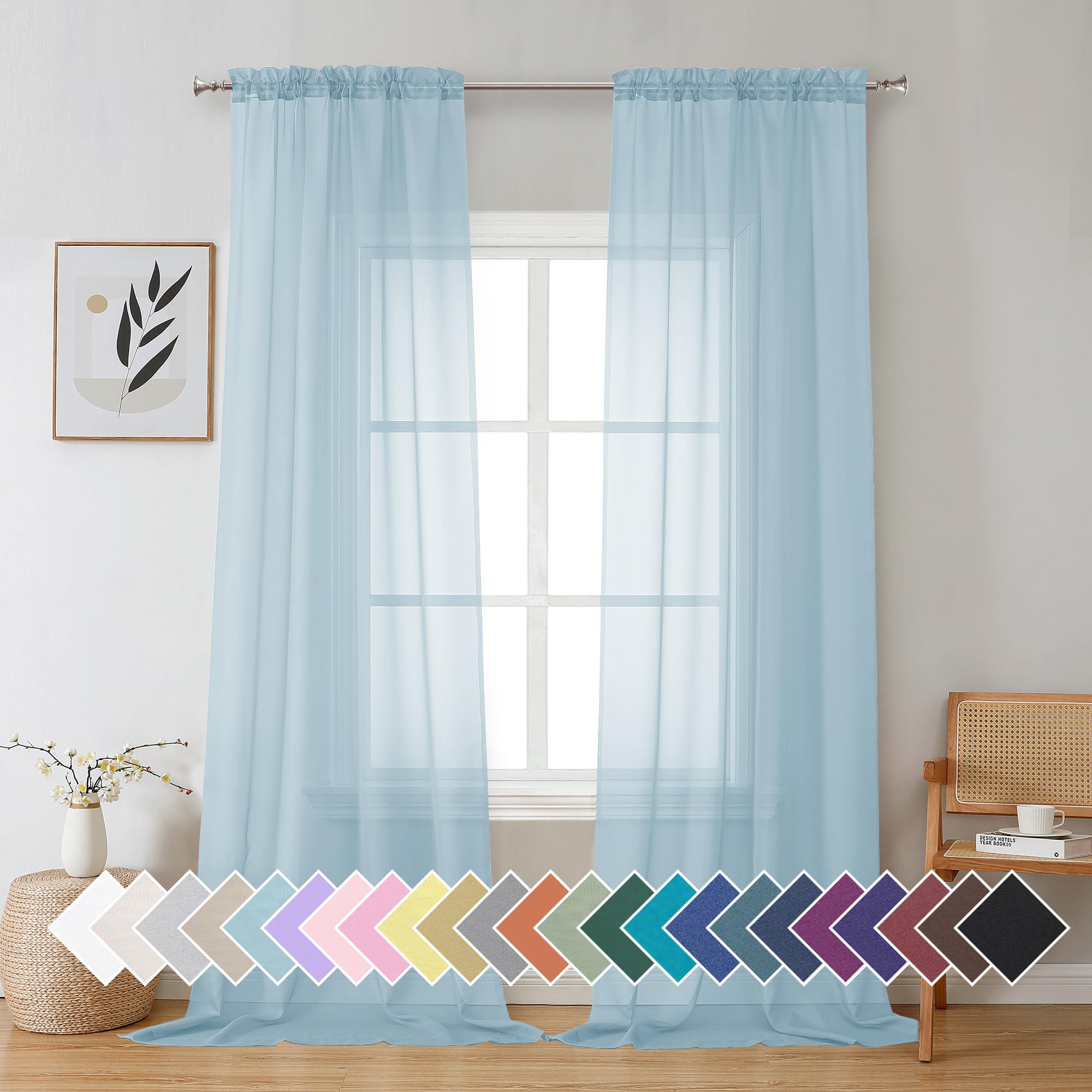 Aiyufeng Blush Pink Sheer Curtains 84 Inches Long 2 Panels Set, Light Filtering Soft Airy Voile Rod Pocket Baby Pink Sheer Window Drapes for Bedroom Living Room, Each 40Wx84L Inches