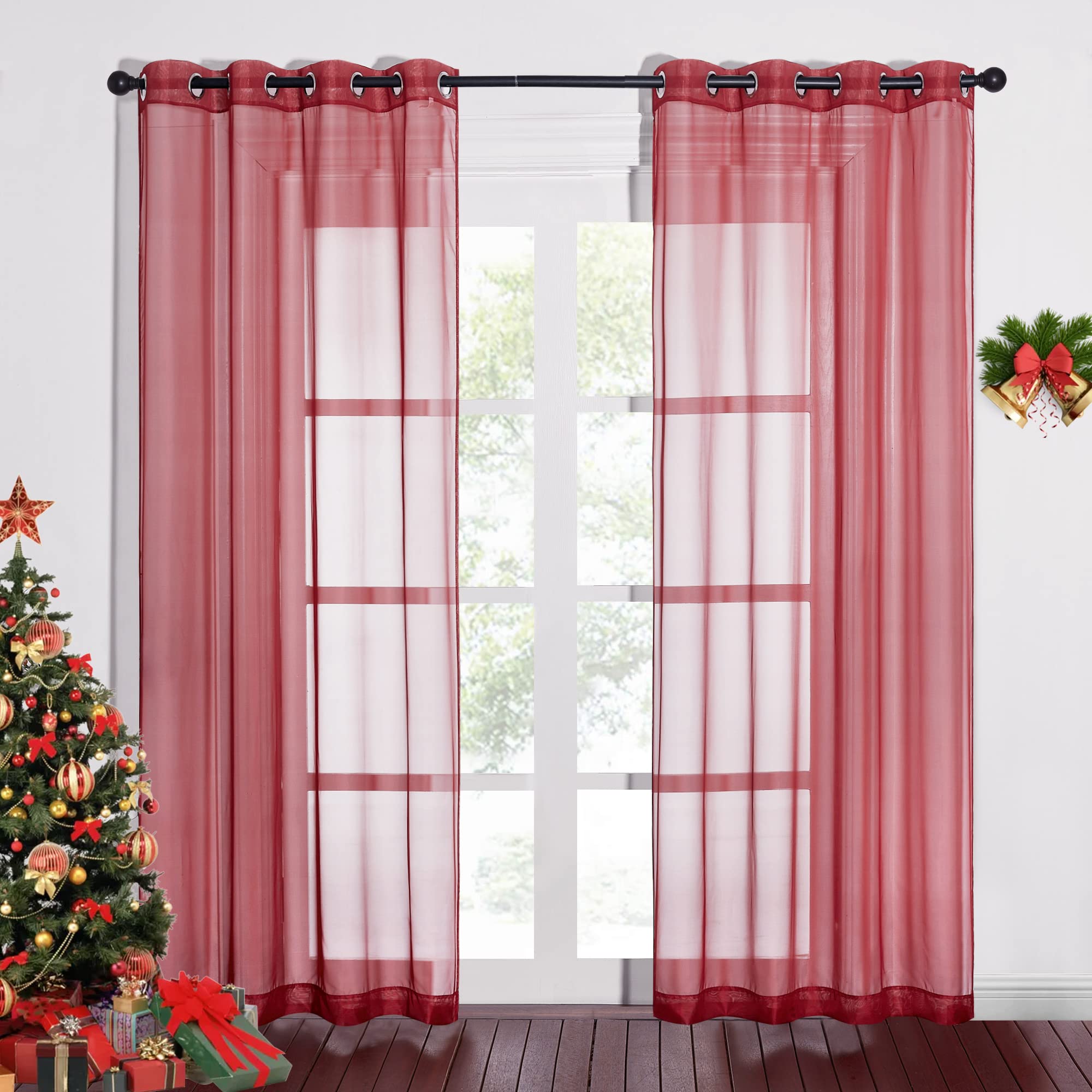 NICETOWN Sheer Curtains Panel 72" Long - Ring Top Window Treatment Sheer Voile Drapes for Bedroom/Living Room (White, Set of 2, W54 x L72)