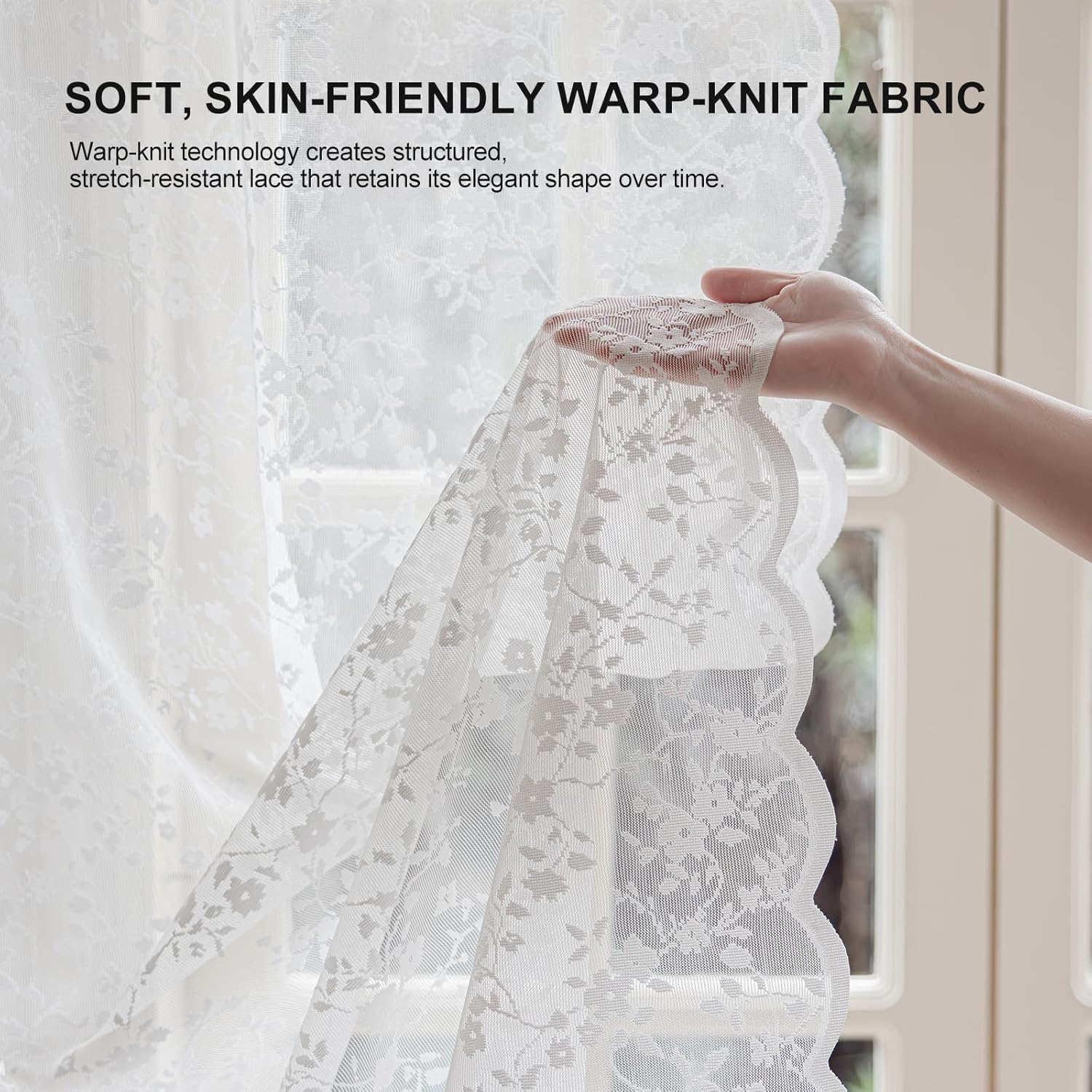 Anmao Vintage Lace Sheer Curtains 96 Inches Long - Romantic Floral Semi-Sheer Voile Panels for Living Room & Bedroom, Rod Pocket Light Filtering Drapes, Set of 2 Panels (52" W x 96" L), White