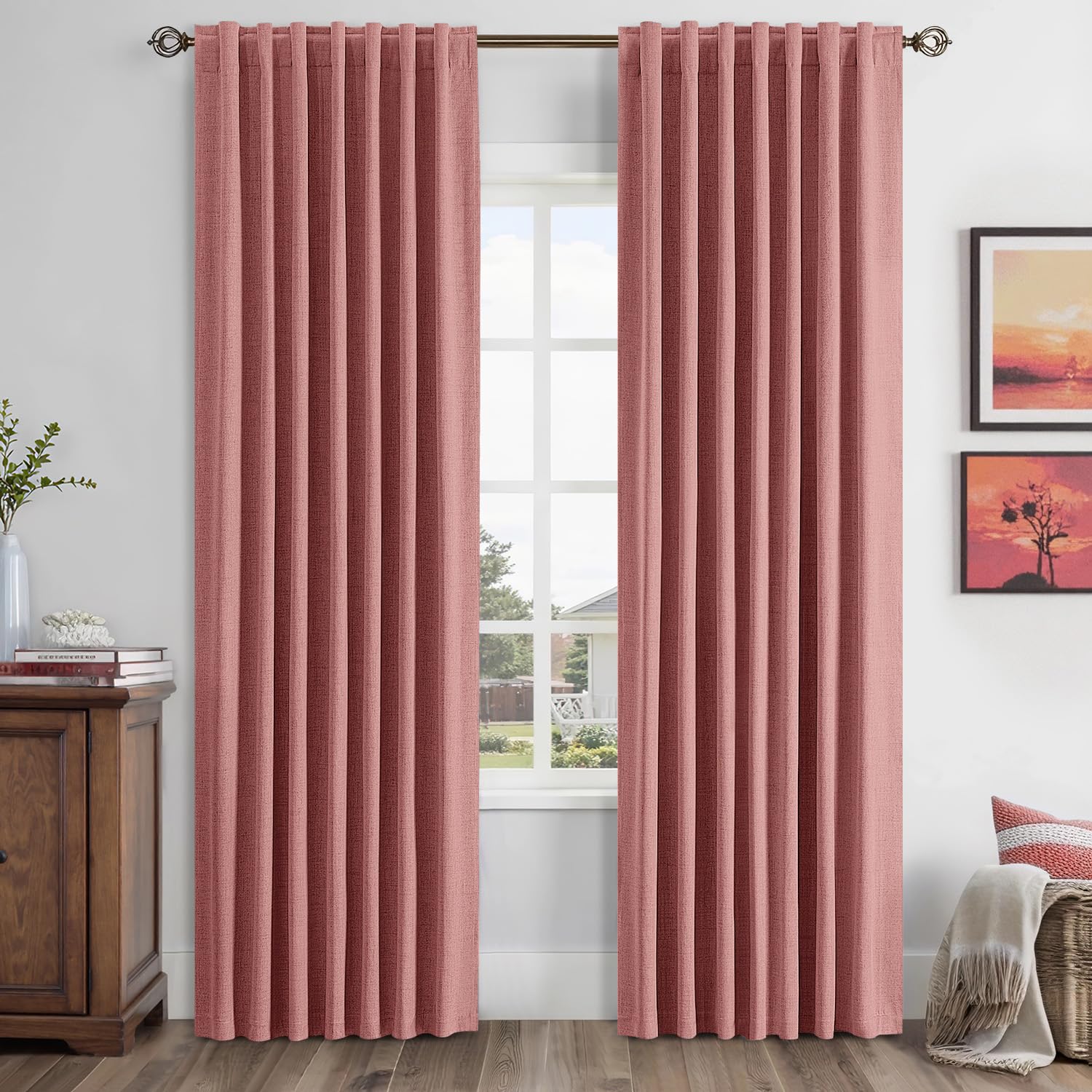 MIULEE 100% Blackout Linen Curtains for Bedroom, Ivory Solid Luxury Decor Thermal Insulation Room Darkening Drapes for Living Room Nursery Back Tab Rod Pocket 42 x 84 Inches, 2 Panels