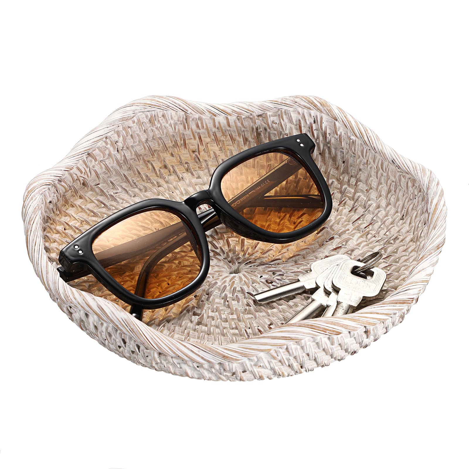 Hipiwe Natural Rattan Tray 8.5" Wicker Storage Bowls Hand Woven Basket Tray for Bread Fruit Key Round Fruit Baskets for Kitchen Entryway Tabletop Decorative Baskets Bowl