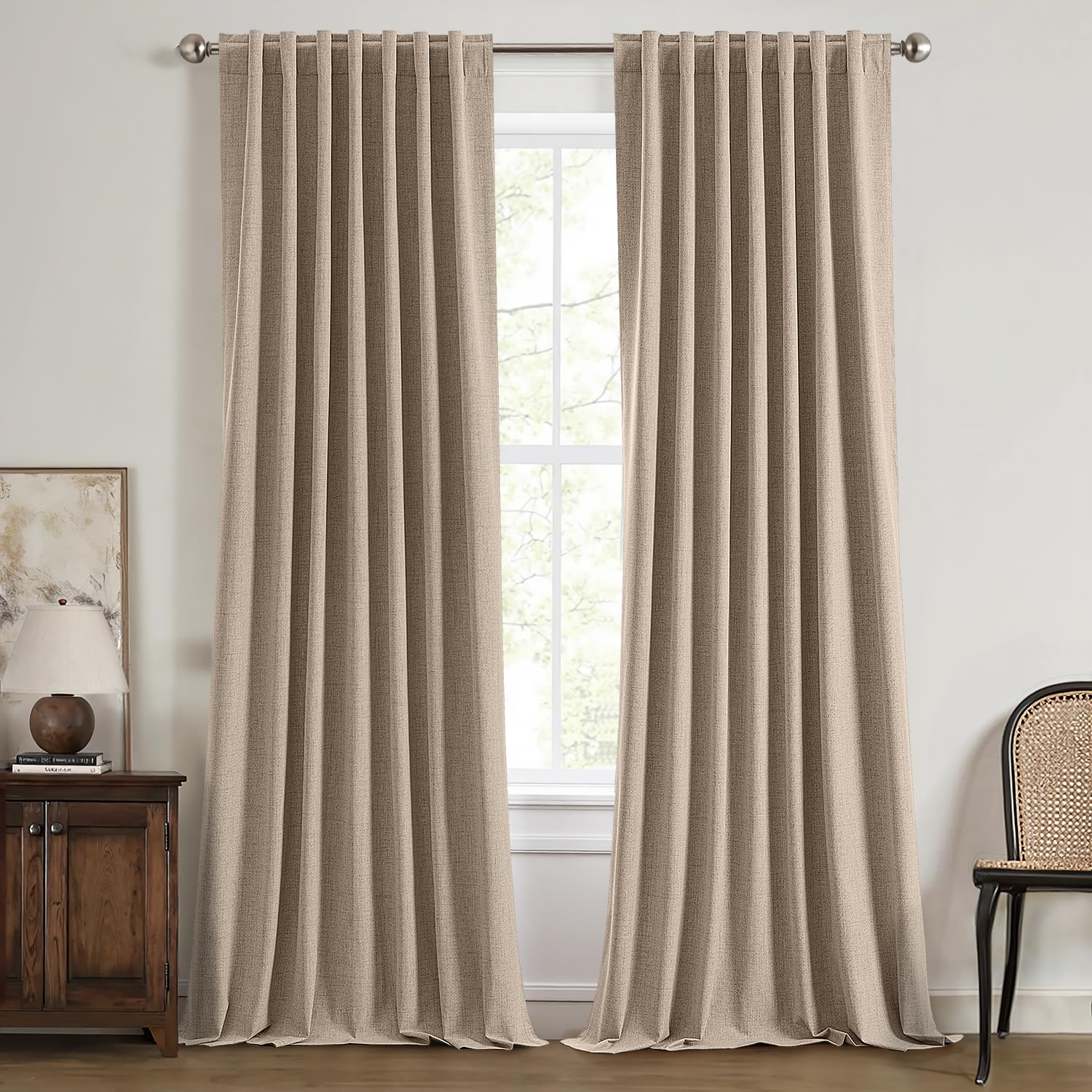 MIULEE 100% Blackout Linen Curtains for Bedroom, Ivory Solid Luxury Decor Thermal Insulation Room Darkening Drapes for Living Room Nursery Back Tab Rod Pocket 42 x 84 Inches, 2 Panels
