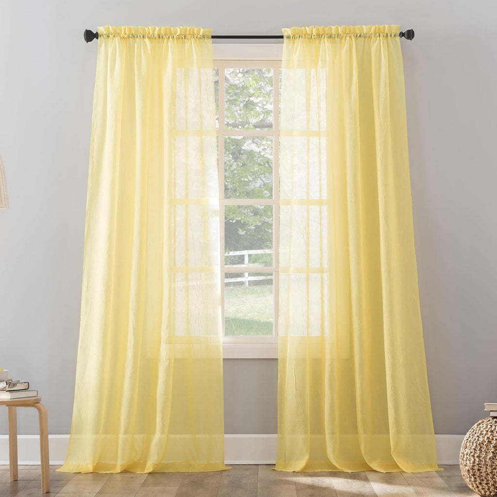 No. 918 Erica Crushed Sheer Voile Rod Pocket Curtain Panel, 51" x 84", Eggshell Off-White