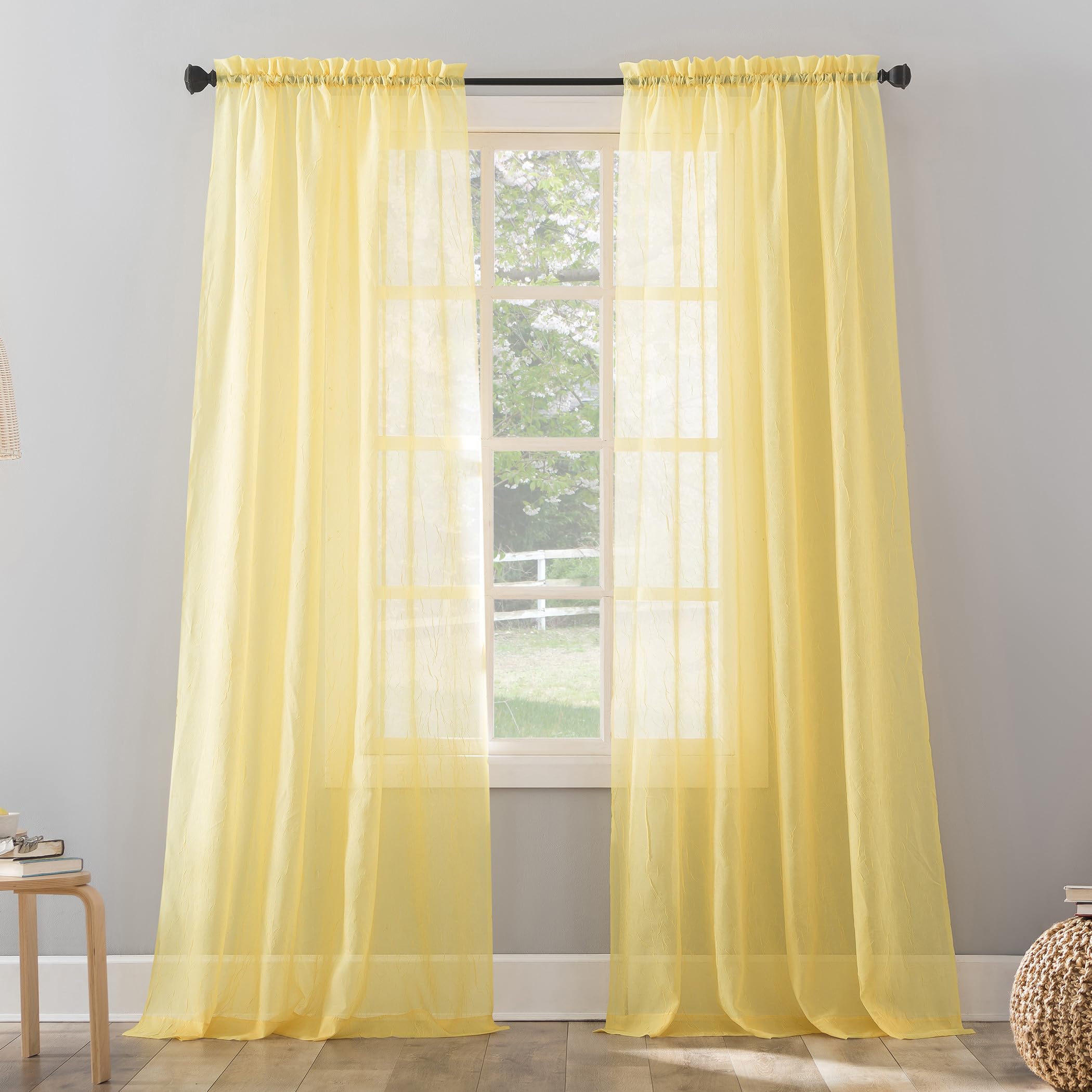 No. 918 Erica Crushed Sheer Voile Rod Pocket Curtain Panel, 51" x 84", Eggshell Off-White