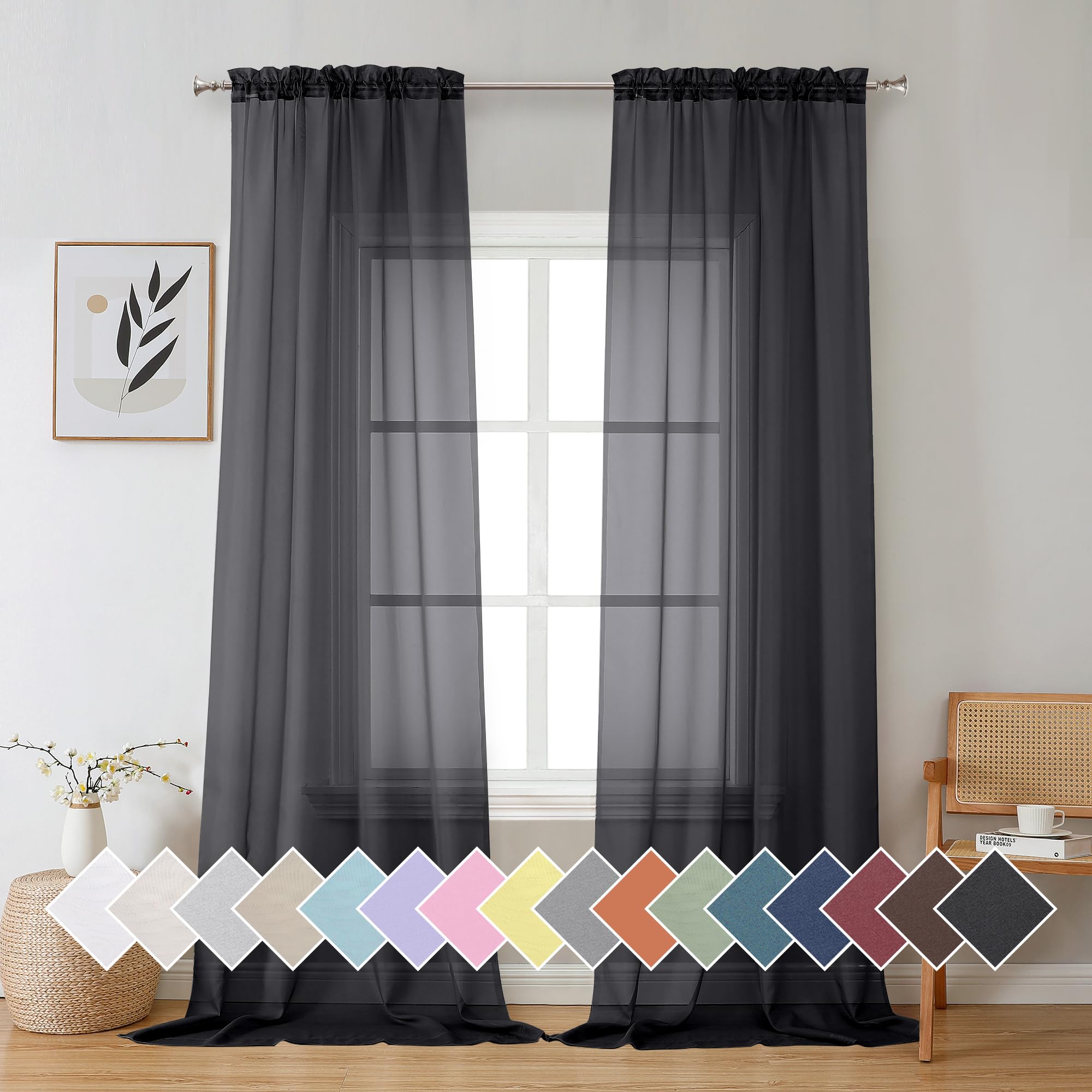 Aiyufeng Blush Pink Sheer Curtains 84 Inches Long 2 Panels Set, Light Filtering Soft Airy Voile Rod Pocket Baby Pink Sheer Window Drapes for Bedroom Living Room, Each 40Wx84L Inches