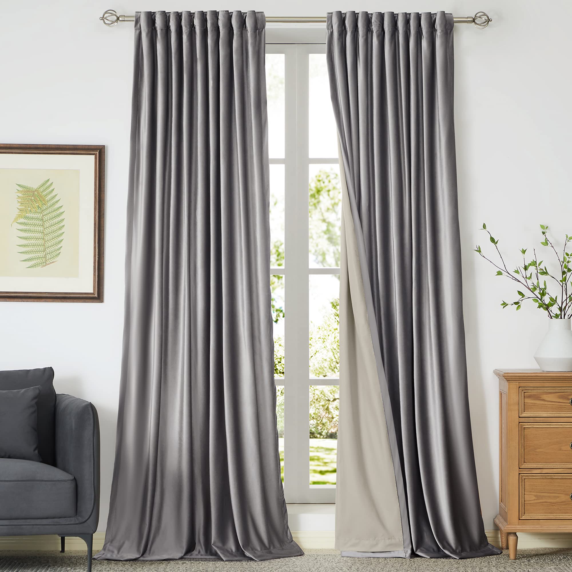 100% Blackout Ivory Off White Velvet Curtains 84 inch Long for Living Room,Set of 2 Panels Liner Rod Pocket Back Tab Thermal Window Drapes Room Darkening Heavy Decorative Curtains for Bedroom