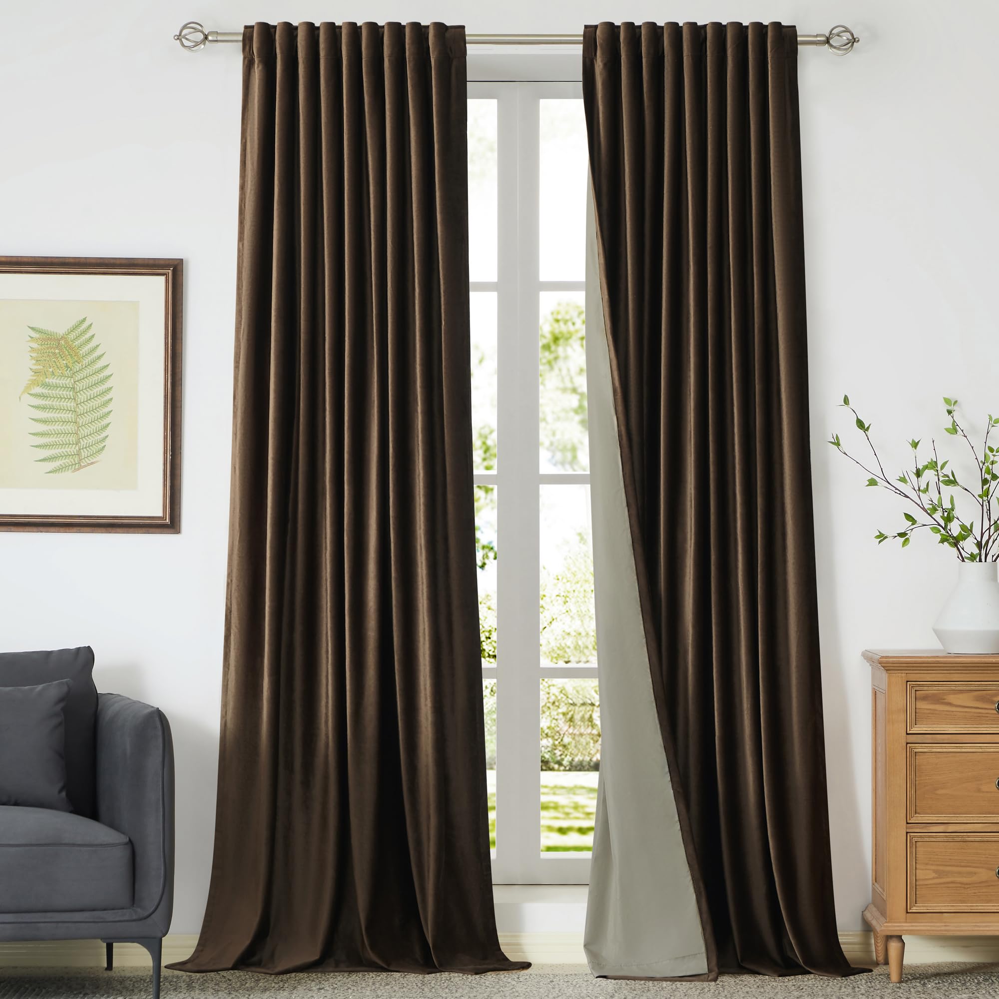 100% Blackout Ivory Off White Velvet Curtains 84 inch Long for Living Room,Set of 2 Panels Liner Rod Pocket Back Tab Thermal Window Drapes Room Darkening Heavy Decorative Curtains for Bedroom
