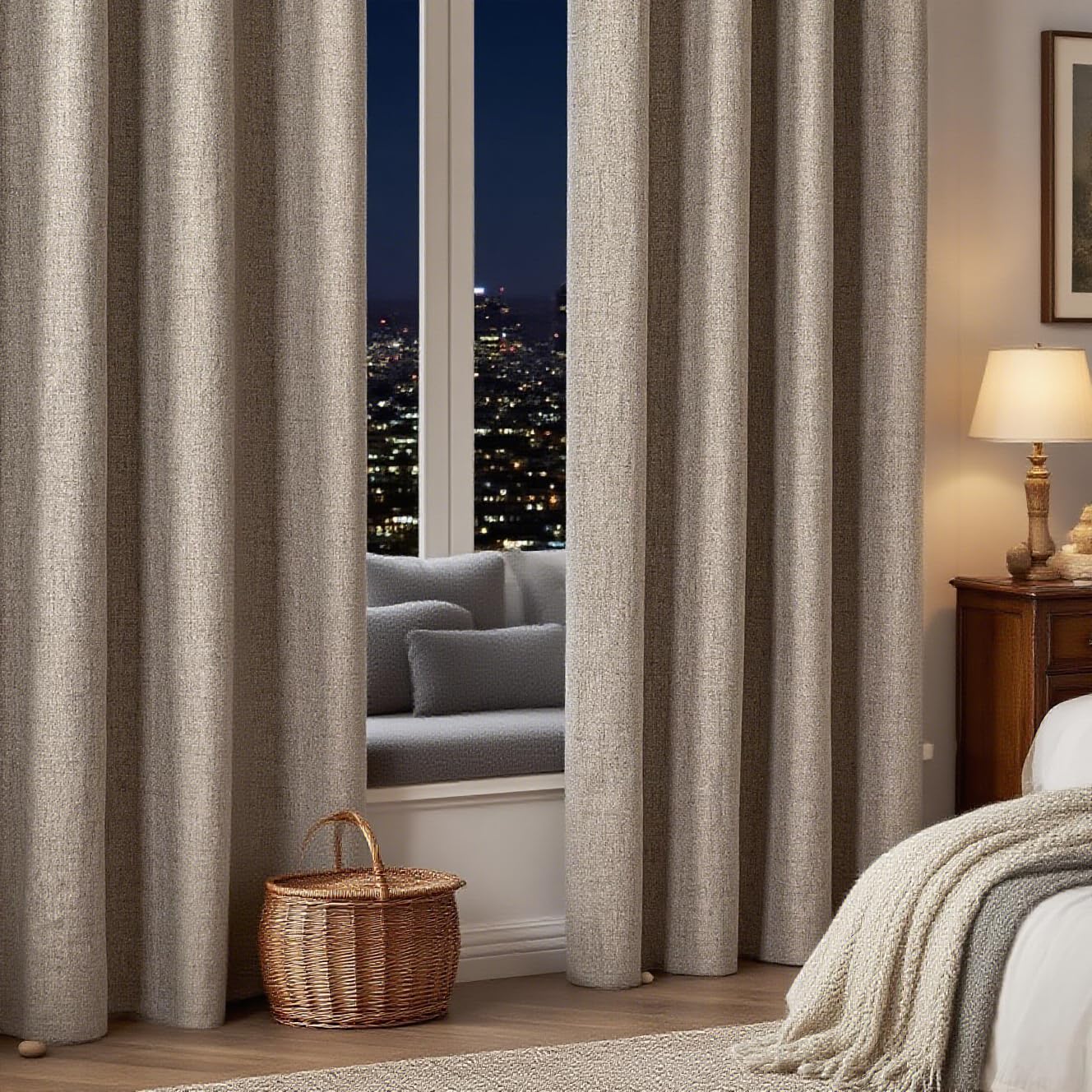 IGEMAEVE Black 100% Blackout Curtains 84 Inch Length 2 Panels Set, Black Out Curtains for Bedroom 84 Inch Long, Rod Pocket Energy Saving Room Darkening Drapes for Living Room Dining Room Window
