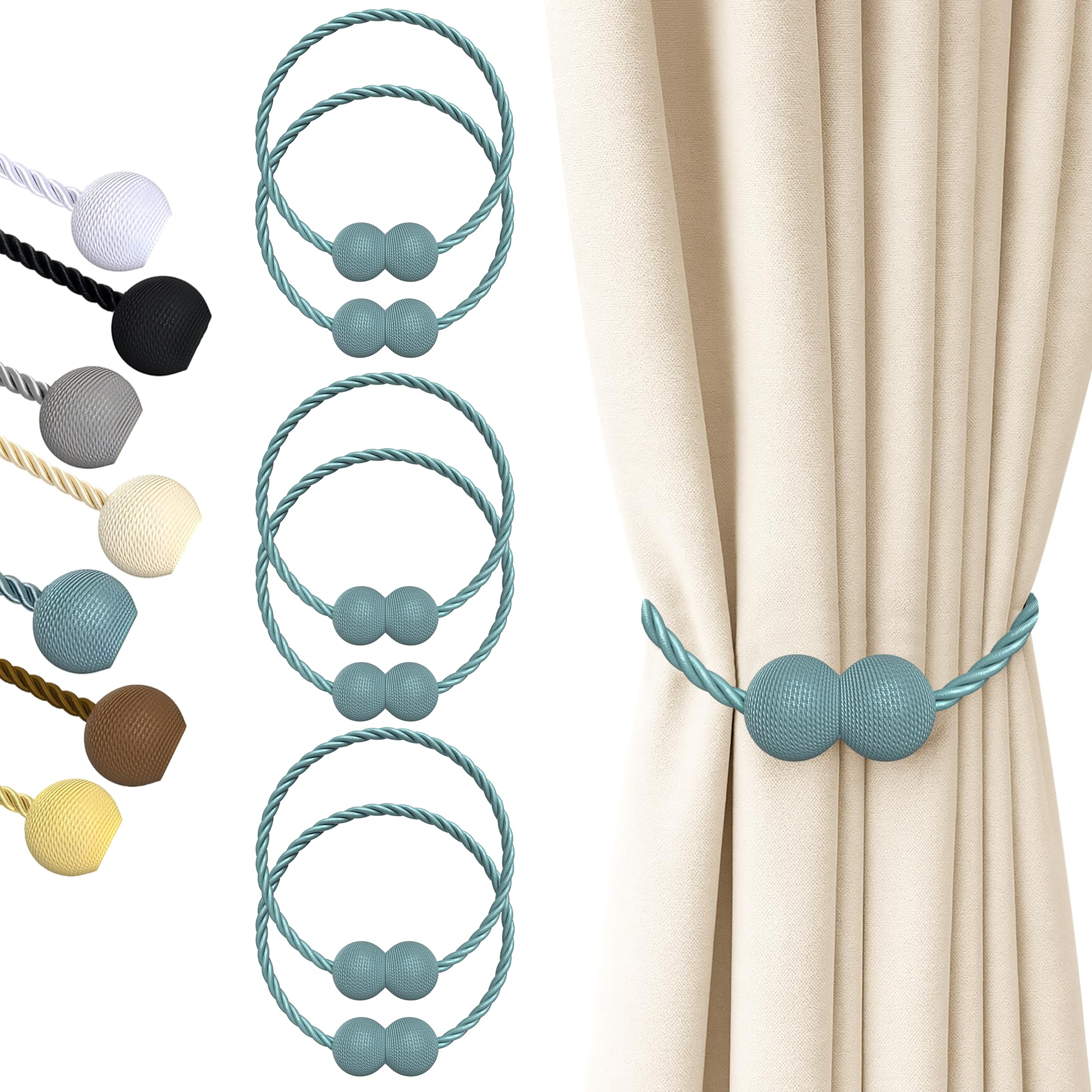 Hion Magnetic Curtain Tiebacks Black 2pcs, Curtain Tiebacks Buckles Holdbacks Holders Hooks Clip for Home Outdoor Bedroom Office Decorative Curtain