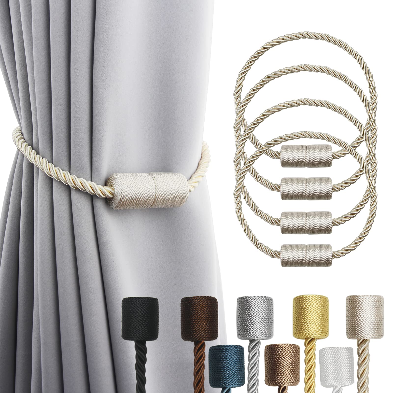 2 Pack Black Magnetic Rope Curtain Tiebacks